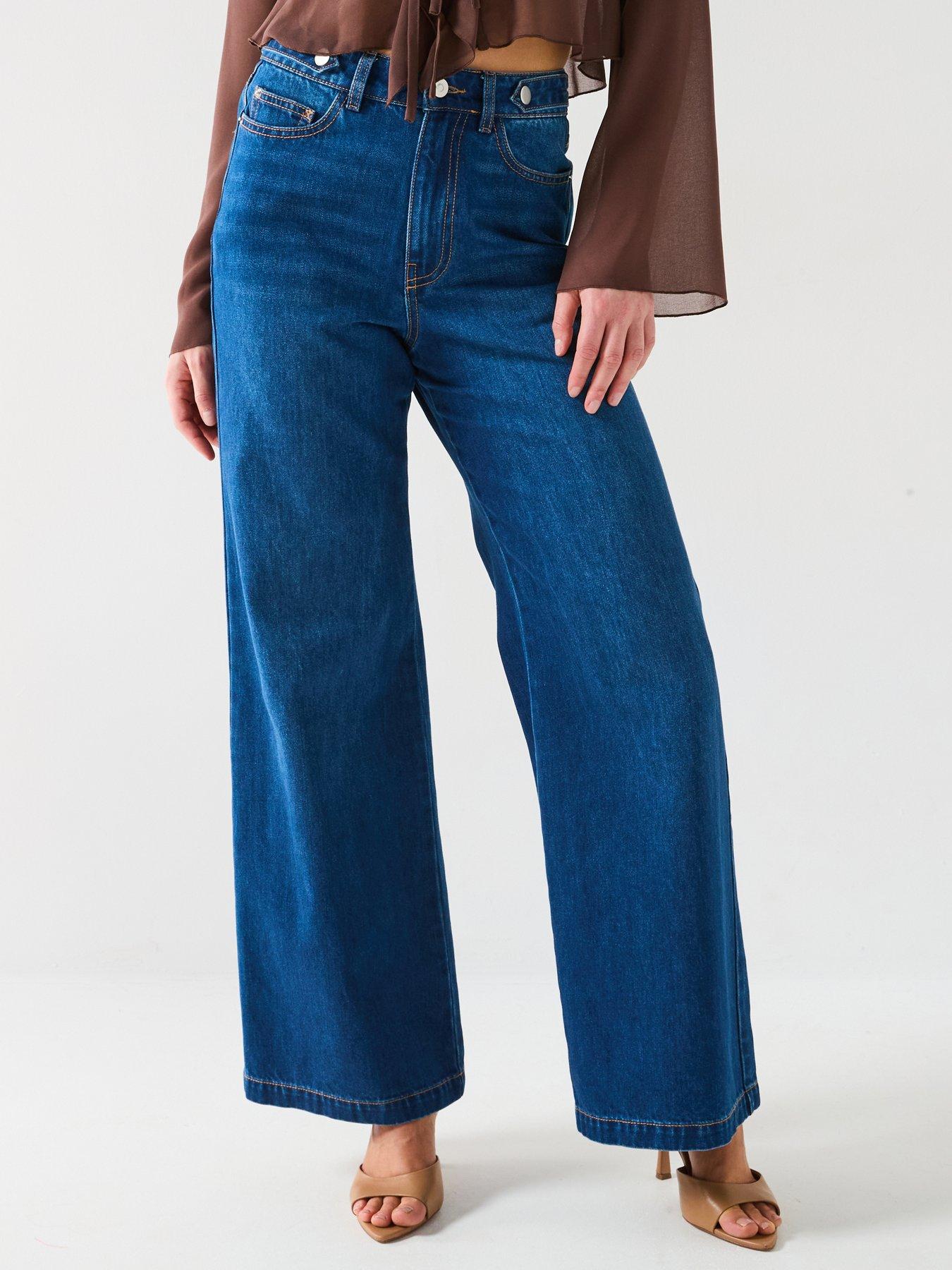 undefined High Waist Palazzo Jeans - Dark Wash