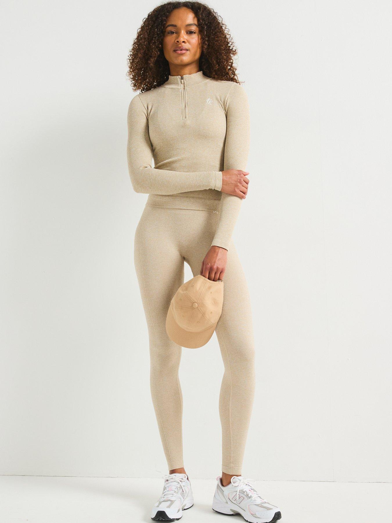 Image 6 of 6 of Gym King Women's Formation Rib Longline 1/4 Zip - Beige