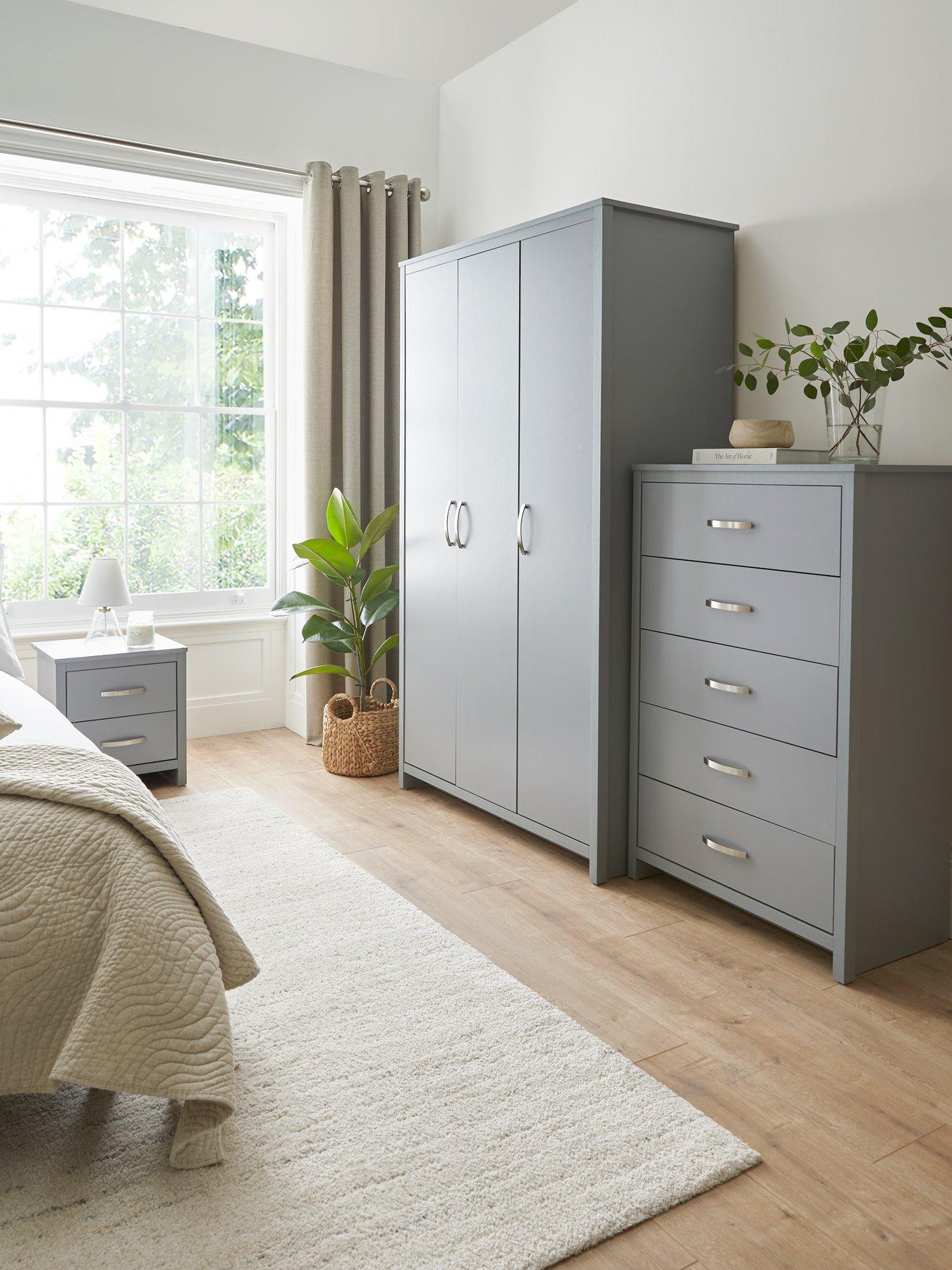 undefined Ely 3 Piece Package - 3 Door Wardrobe, 5 Drawer Chest and 2 Drawer Bedside Chest