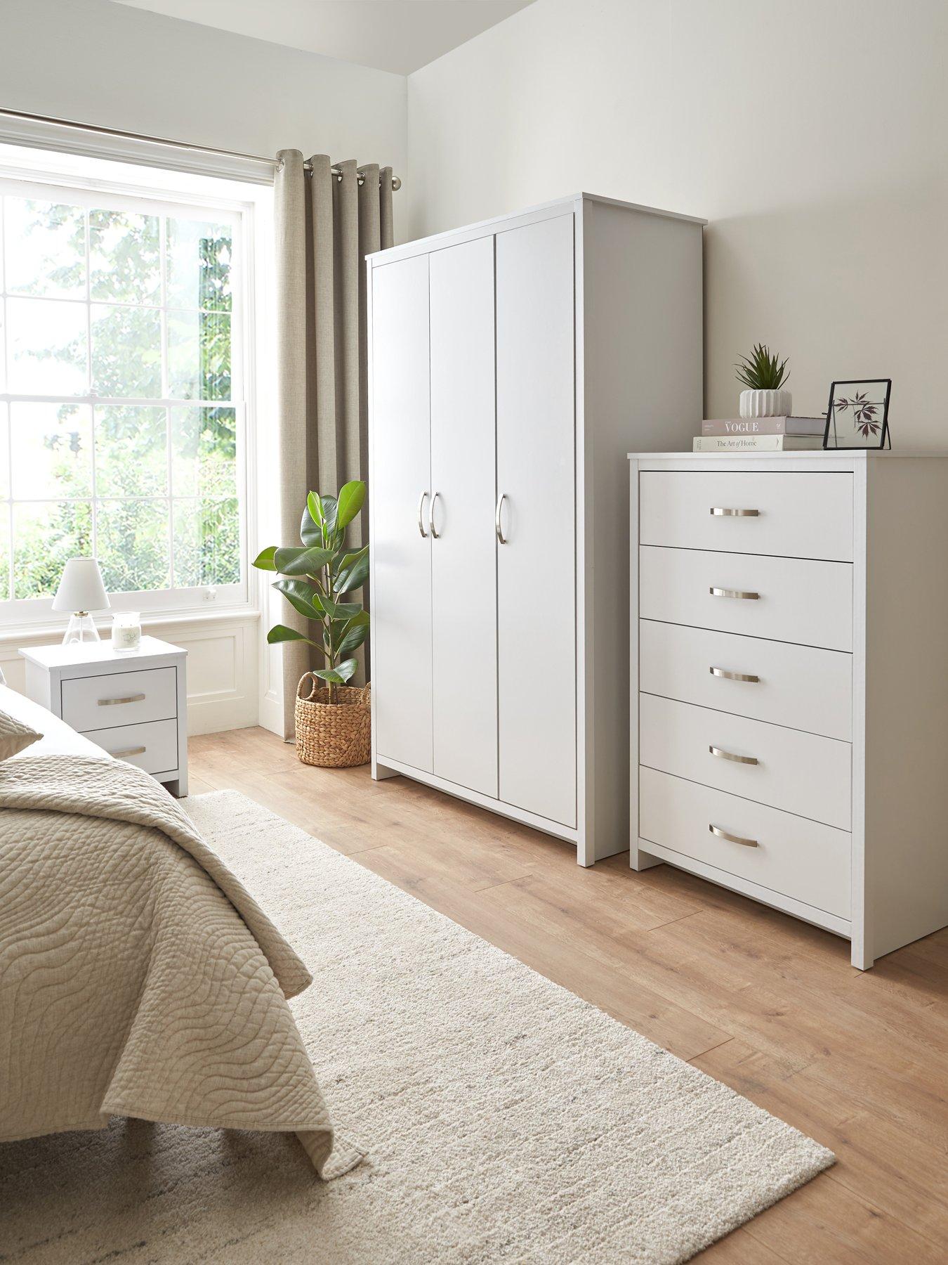 The Very Collection Ely 3 Piece Package - 3 Door Wardrobe, 5 Drawer Chest and 2 Drawer Bedside Chest