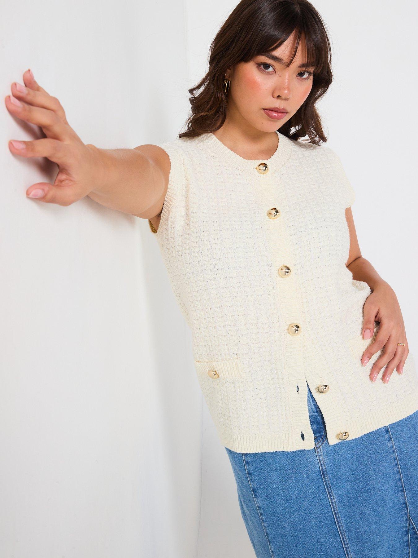 undefined Sleeveless Button Detail Knitted Jumper - Cream