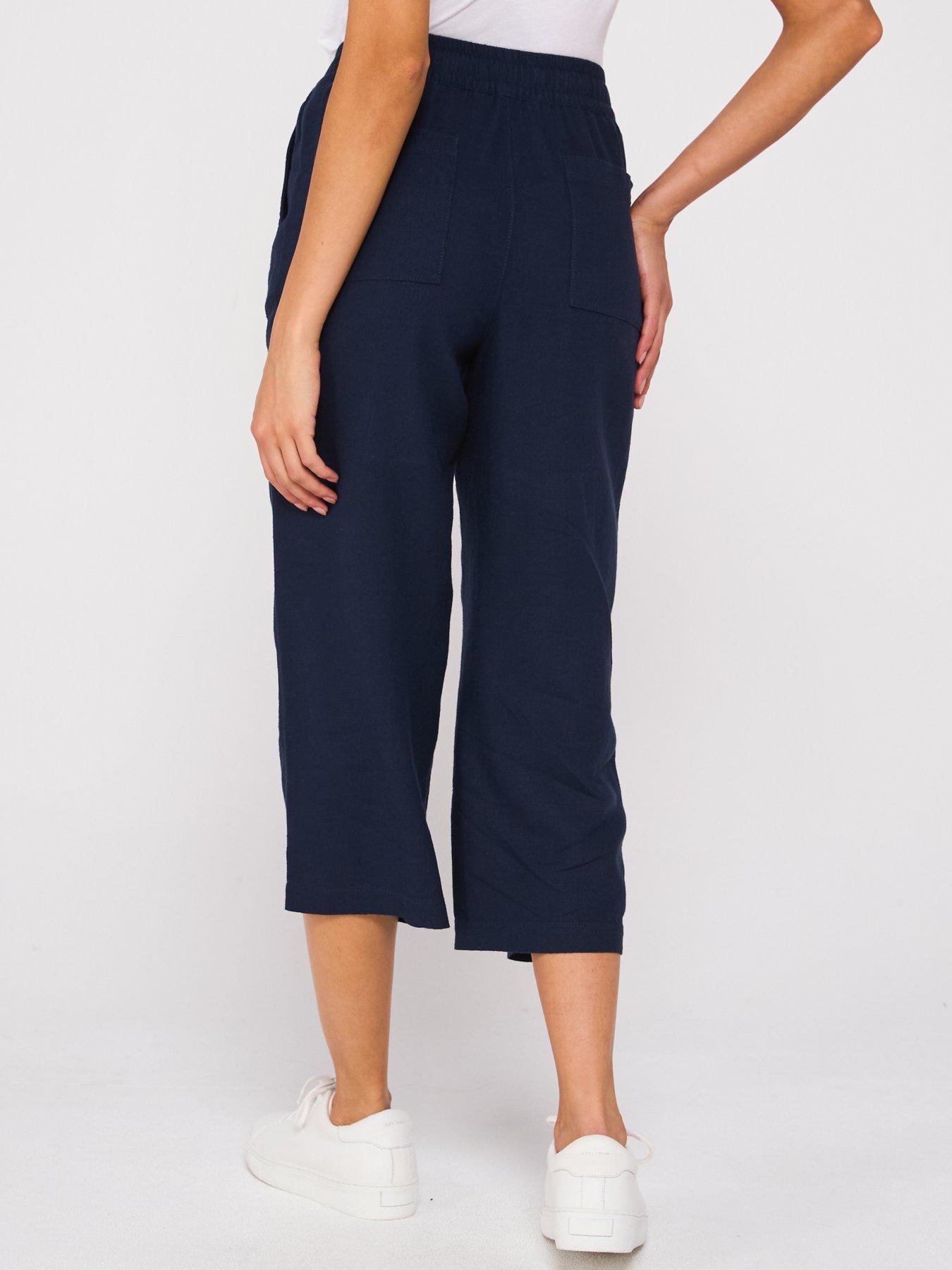 Image 2 of 6 of Everyday Cropped Linen Blend Trousers - Navy