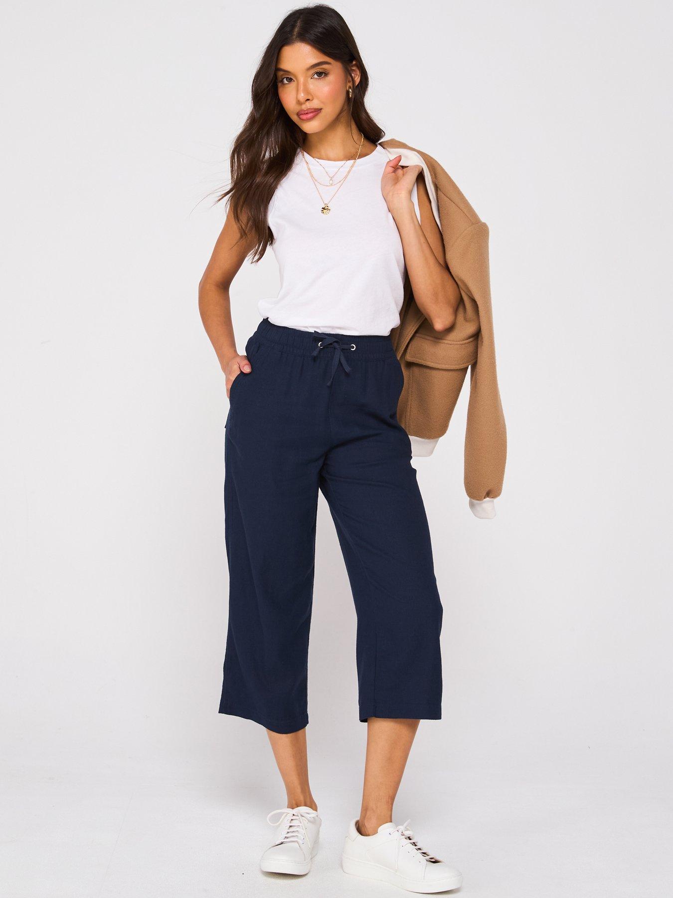 Image 3 of 6 of Everyday Cropped Linen Blend Trousers - Navy