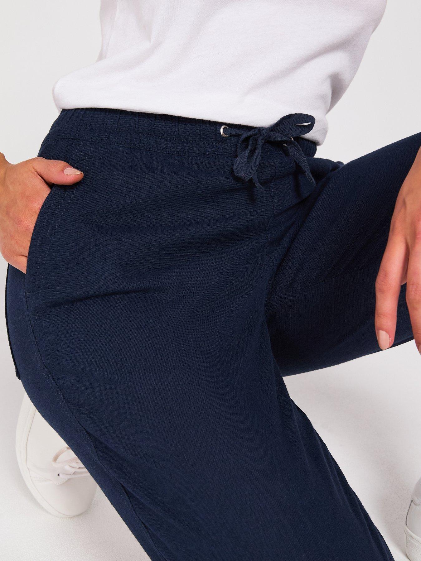 Image 4 of 6 of Everyday Cropped Linen Blend Trousers - Navy