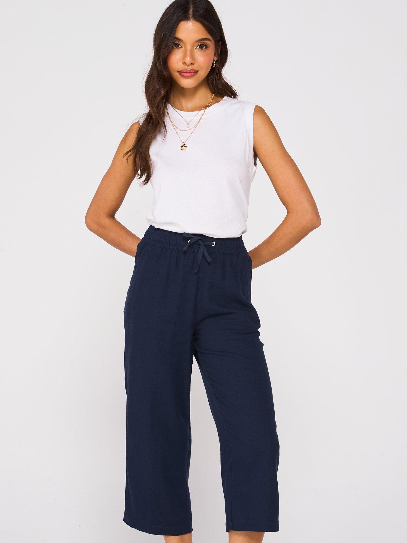 Image 5 of 6 of Everyday Cropped Linen Blend Trousers - Navy