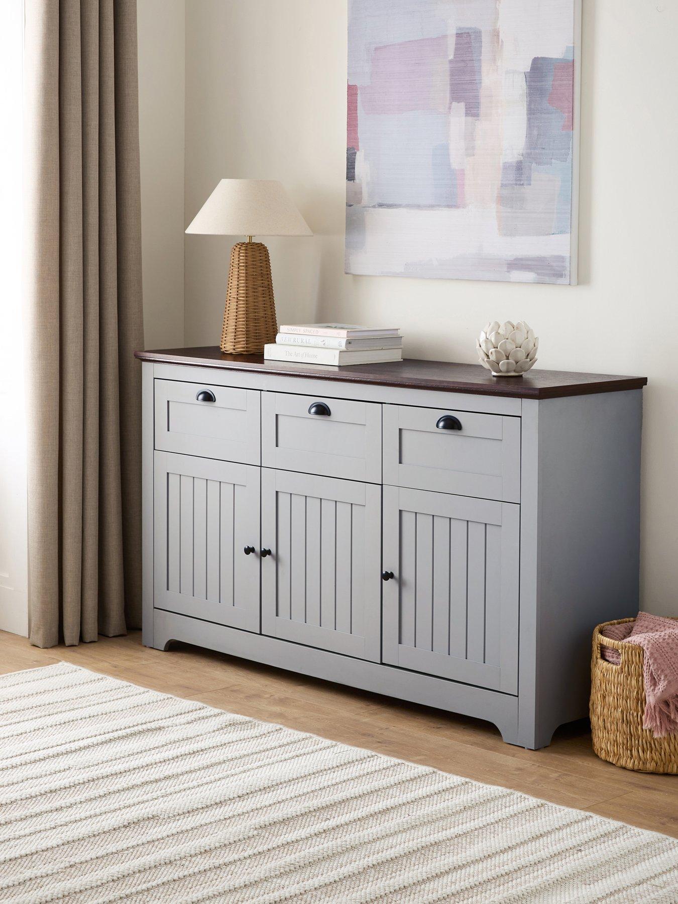 undefined New Devon 3 Door, 3 Drawer Large Sideboard - Grey/Walnut - FSC Certified