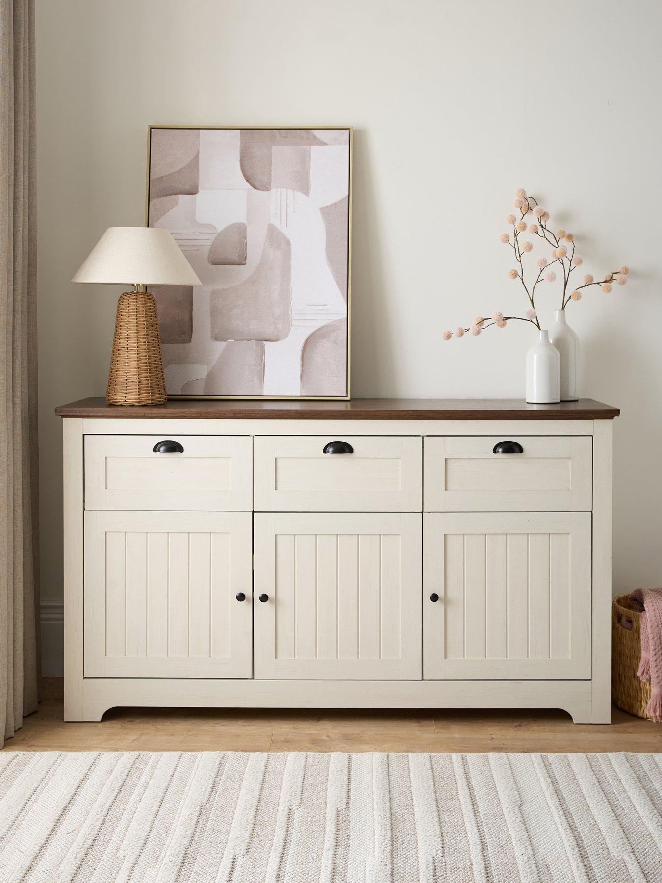 undefined New Devon 3 Door, 3 Drawer Large Sideboard - Ivory/Walnut - FSC Certified
