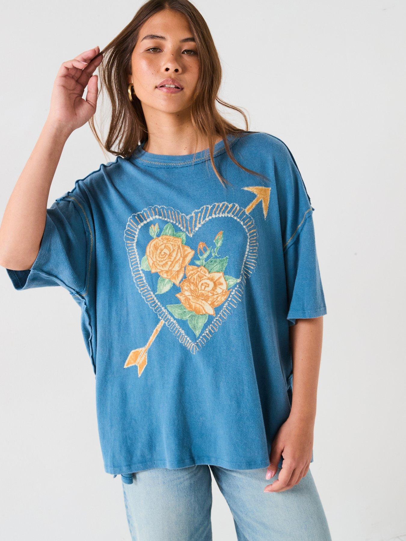 undefined Love Rose Printed T-Shirt - Blue