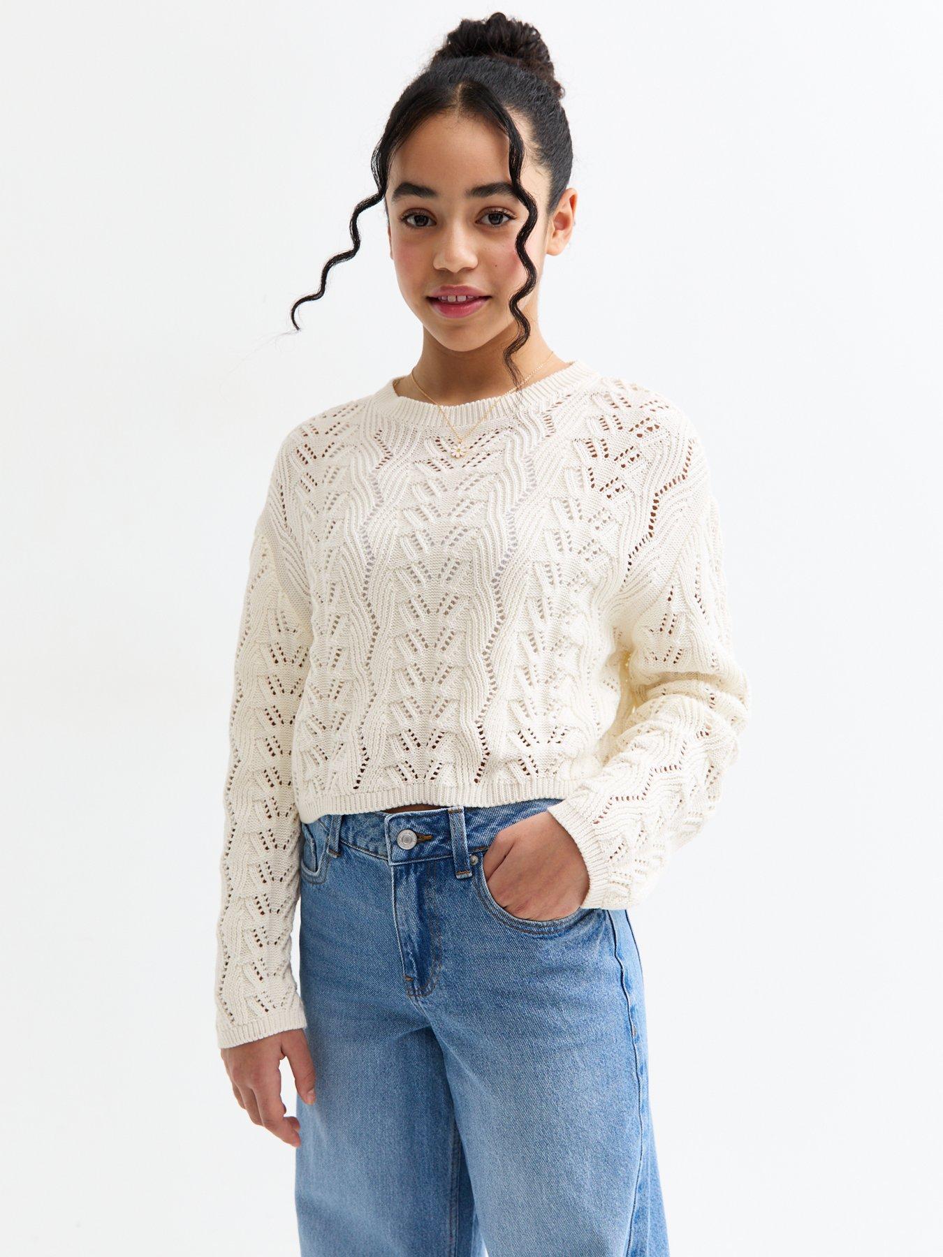 undefined Girls Off White Crochet Jumper