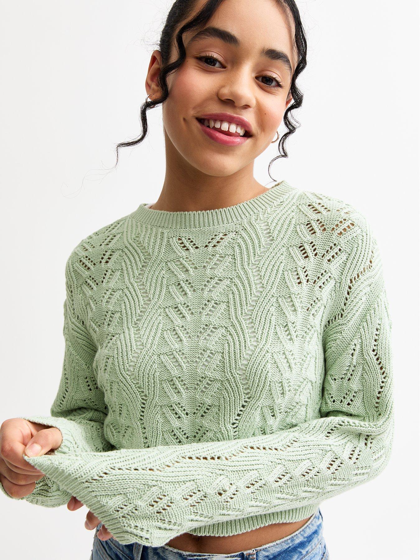 undefined Girls Mint Green Crochet Jumper
