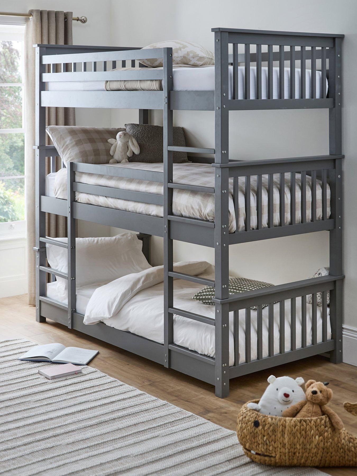 undefined Novara White Triple Bunk Bed with Mattress Options (Buy  &  SAVE!) - Grey - FSC® Certified