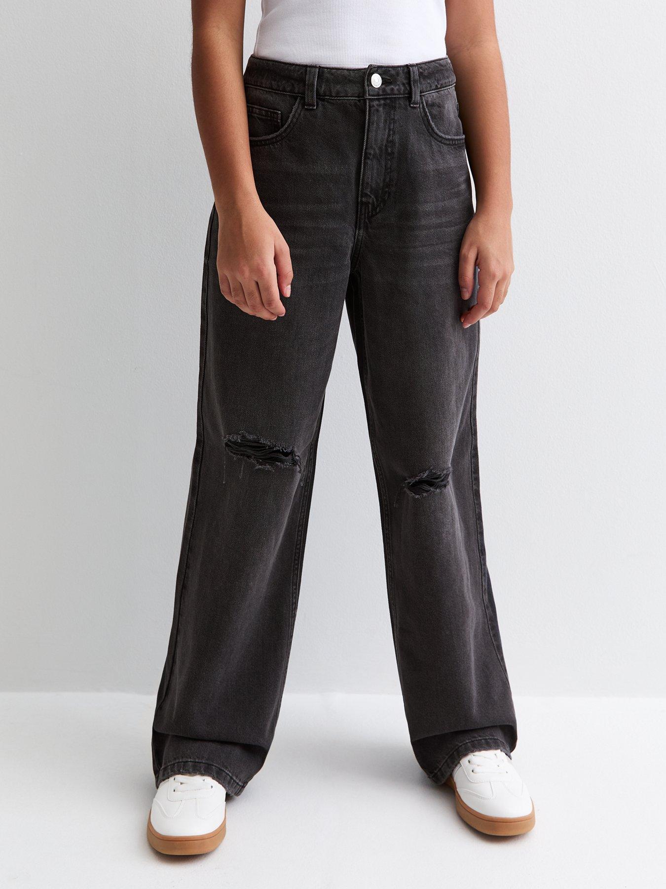 undefined Girls Ripped Wide Leg Jeans - Black