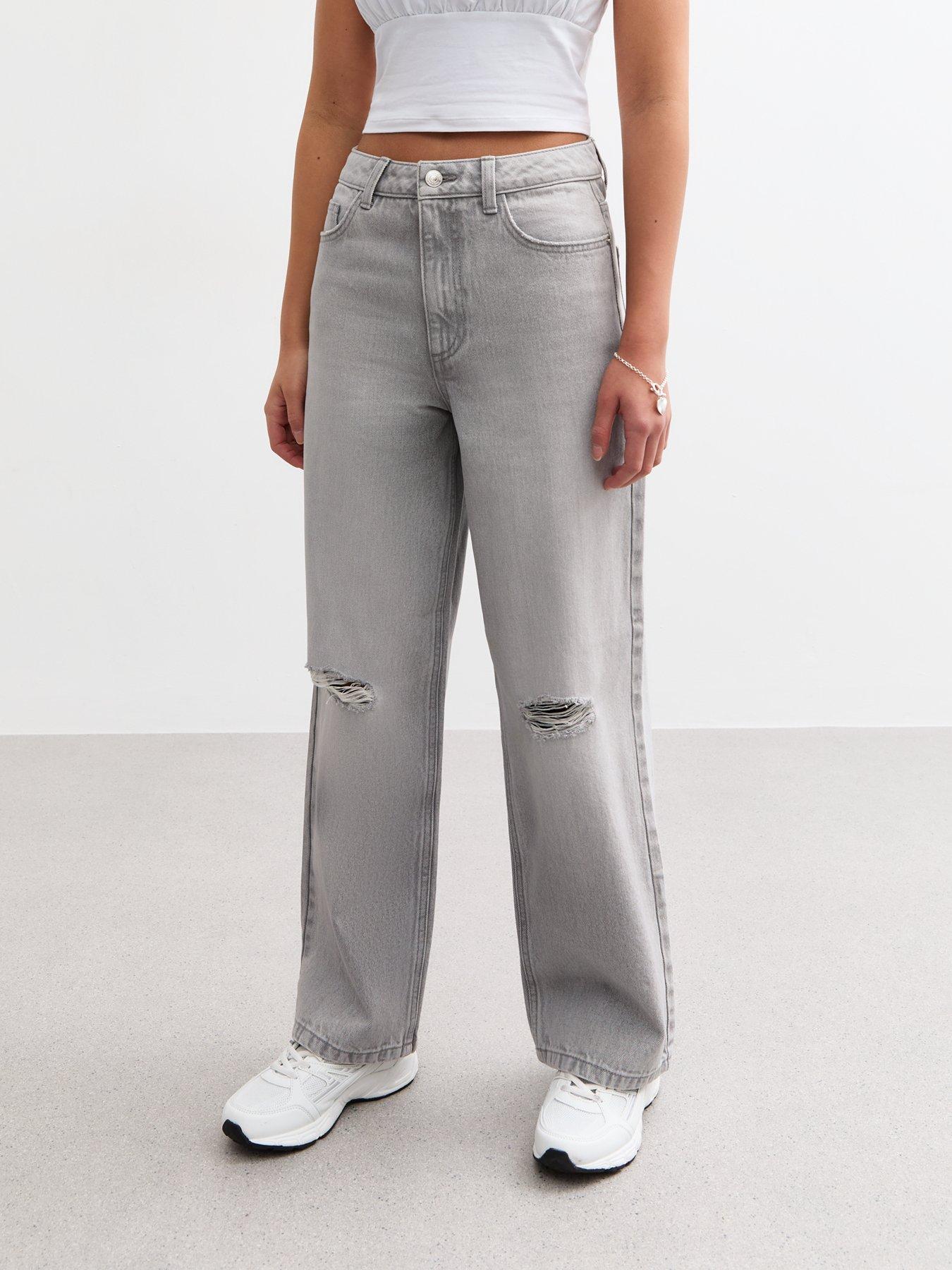 undefined Girls Grey Cleo Wide Leg Jeans - Dark Grey