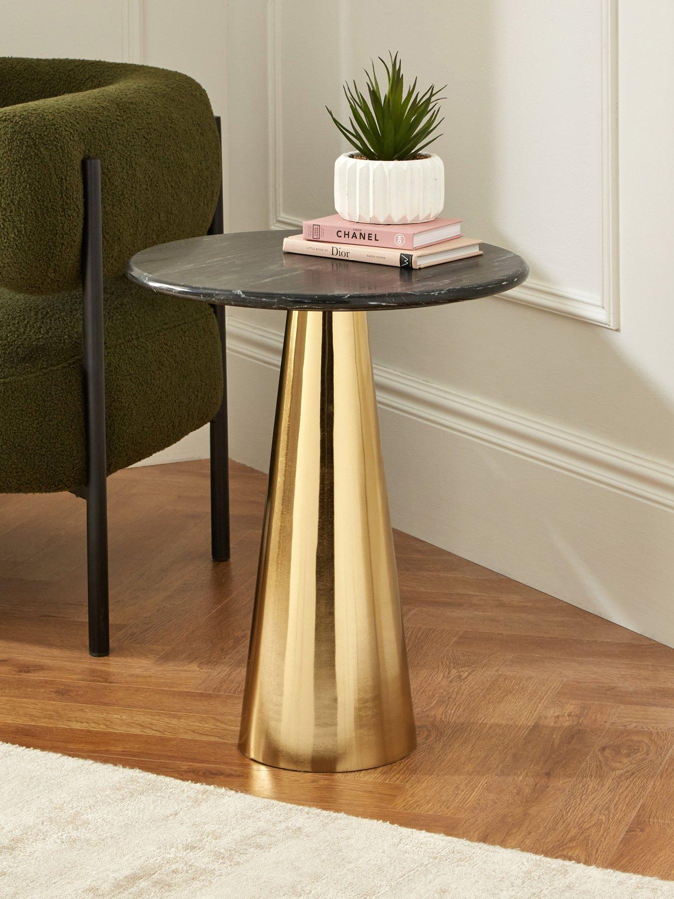 undefined Cone Side Table - Brushed Gold/Black Marble