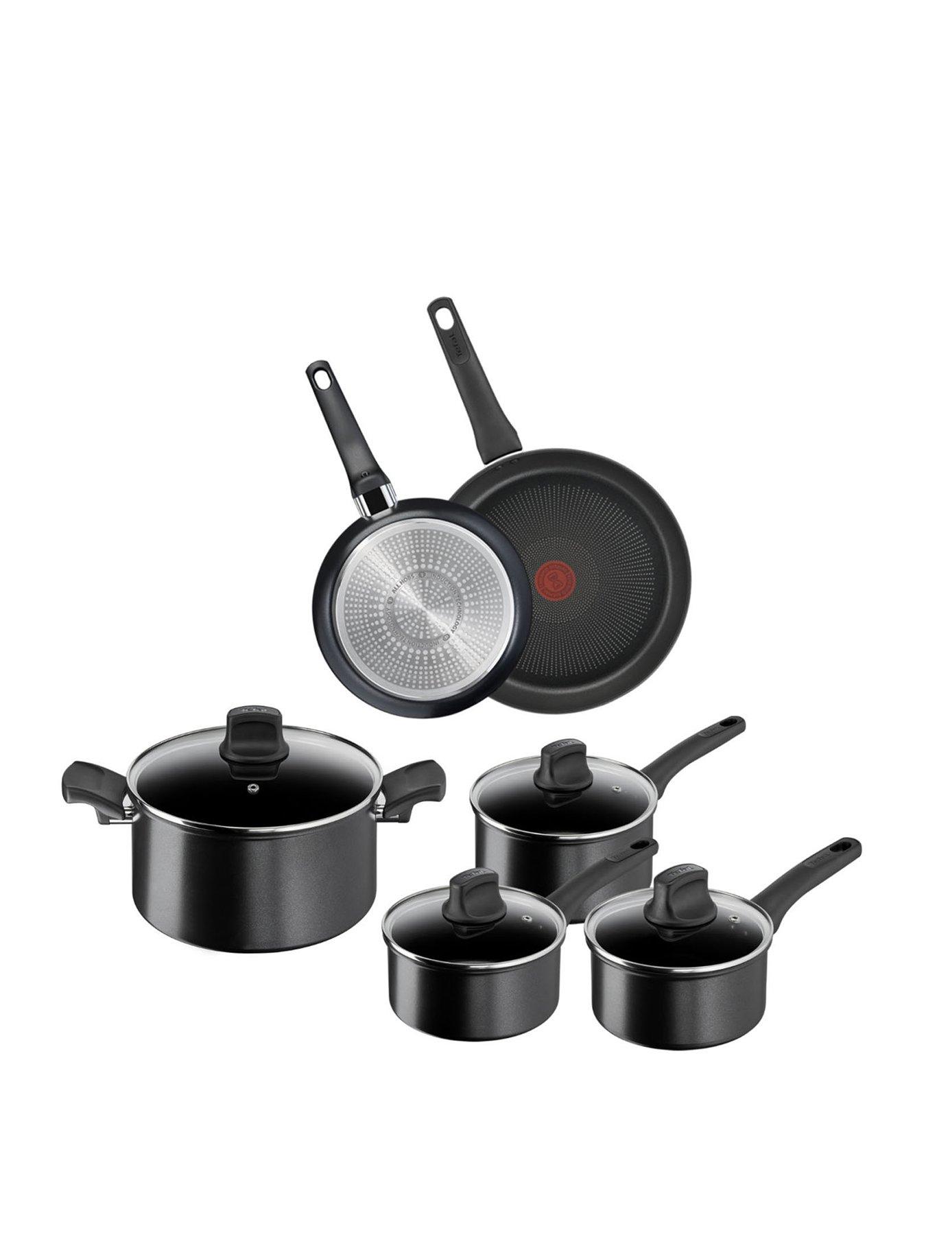 Product photograph of Tefal Titanium Ultra Plus Induction Non-stick 6pc Set Frying Pan 20 26cm Stewpot 24cm Saucepan 16 18 20cm With Lids from very.co.uk