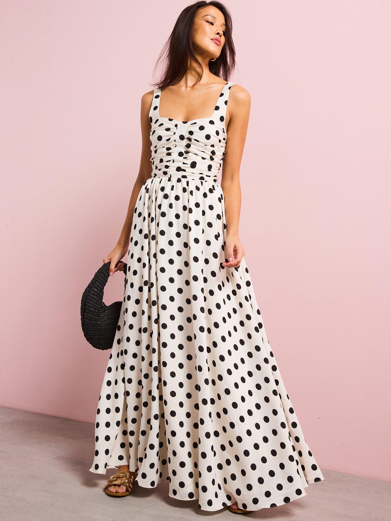 undefined Polka Dot Maxi Dress - White/Black