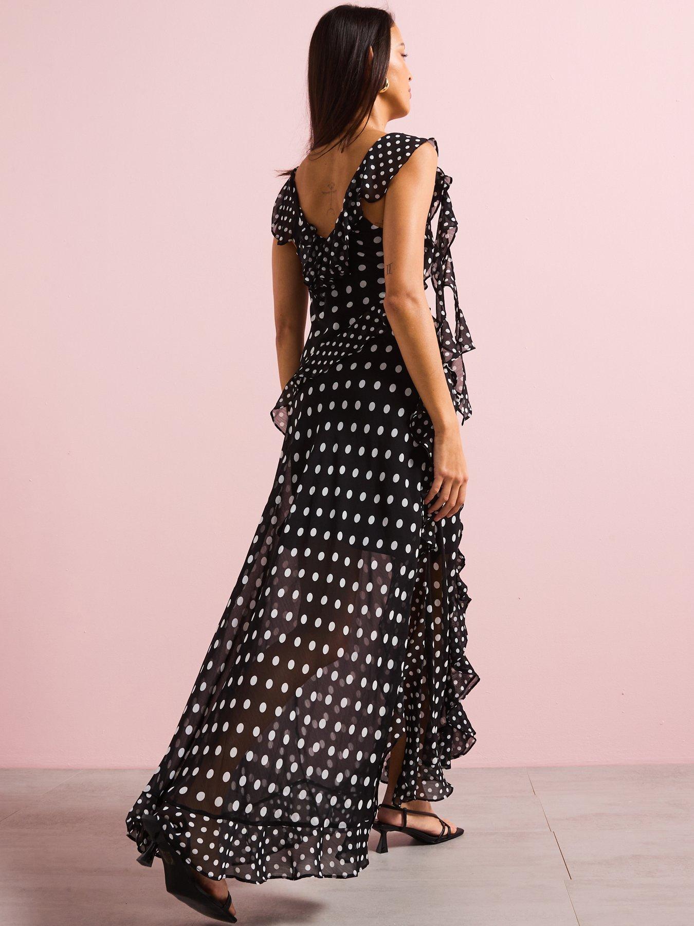 Image 3 of 6 of V by Very Ruffle Polka Dot Chiffon Maxi Dress - Black