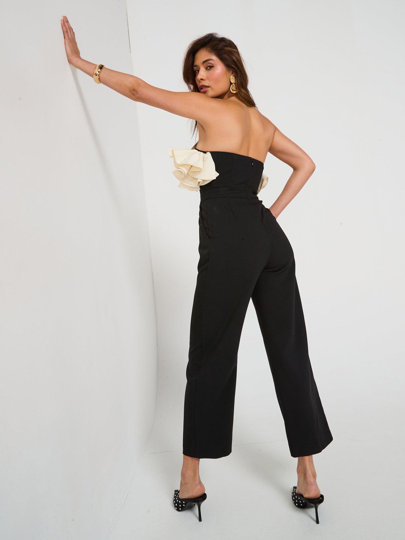 Image 2 of 6 of V by Very Bandeau Ruffle Mono Jumpsuit - Black