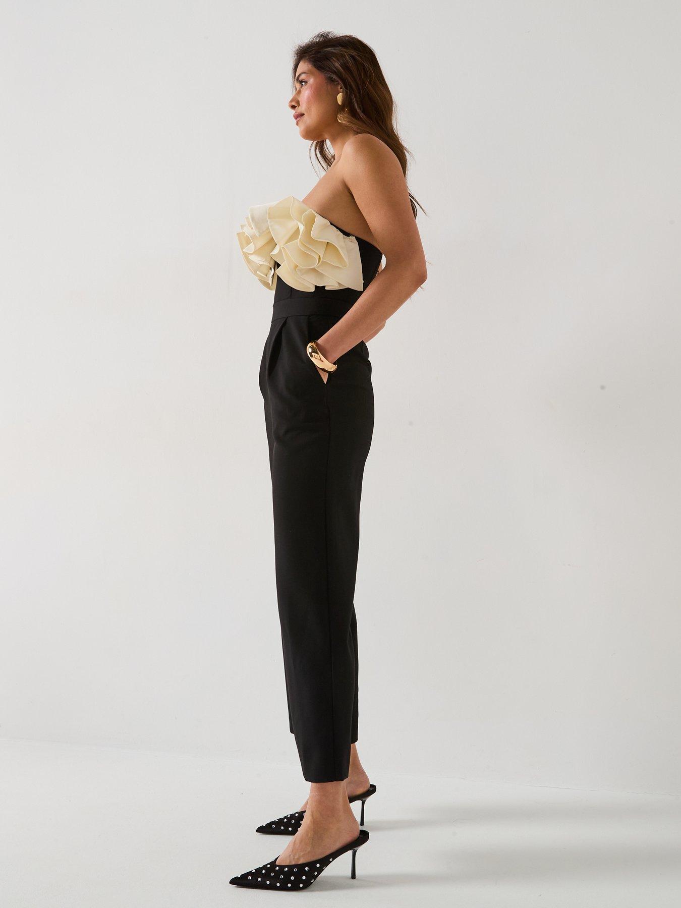 Image 5 of 6 of V by Very Bandeau Ruffle Mono Jumpsuit - Black