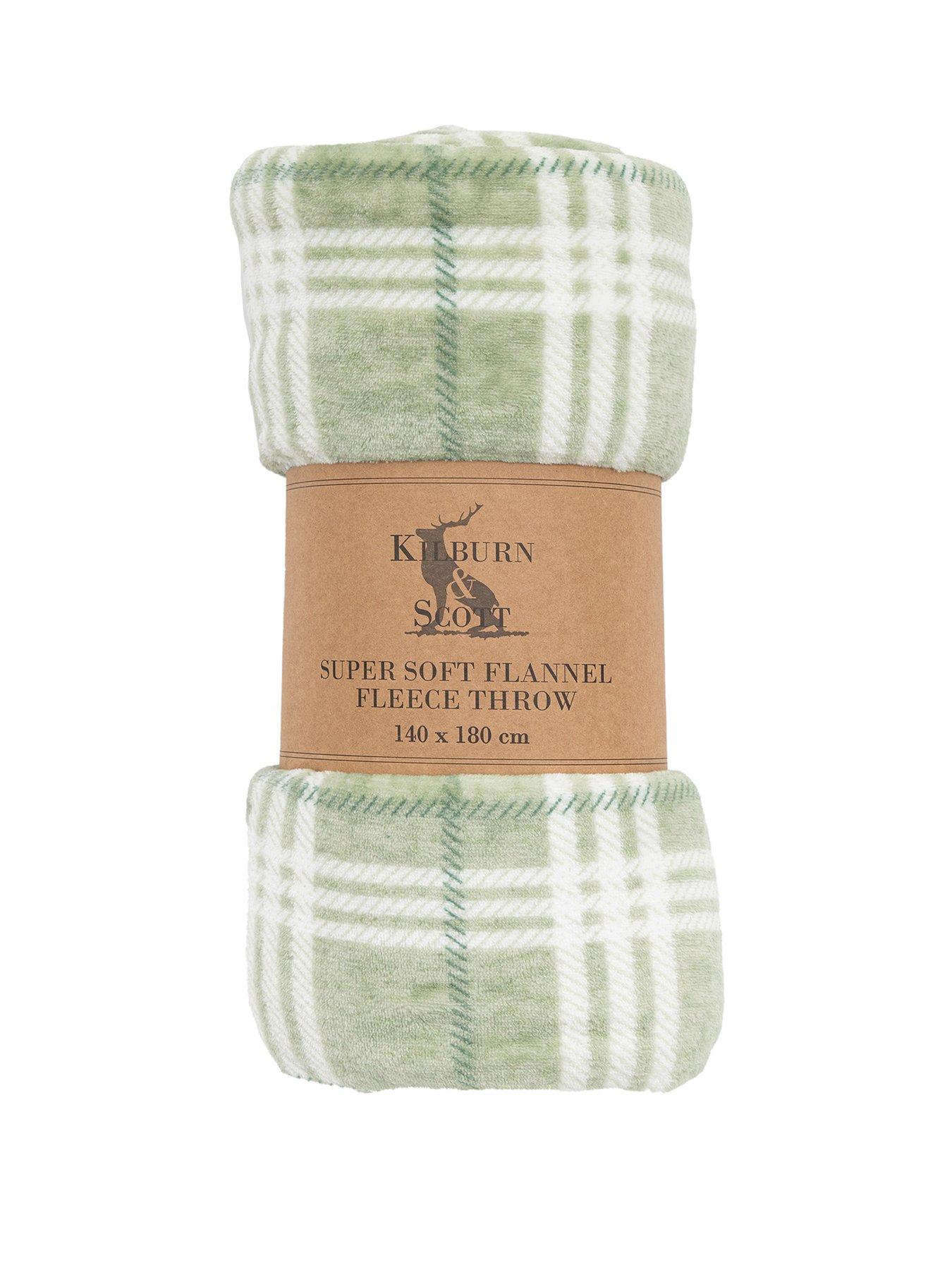 Product photograph of Gallery Checkmate Super Soft Flannel Fleece Throw In Sage from very.co.uk