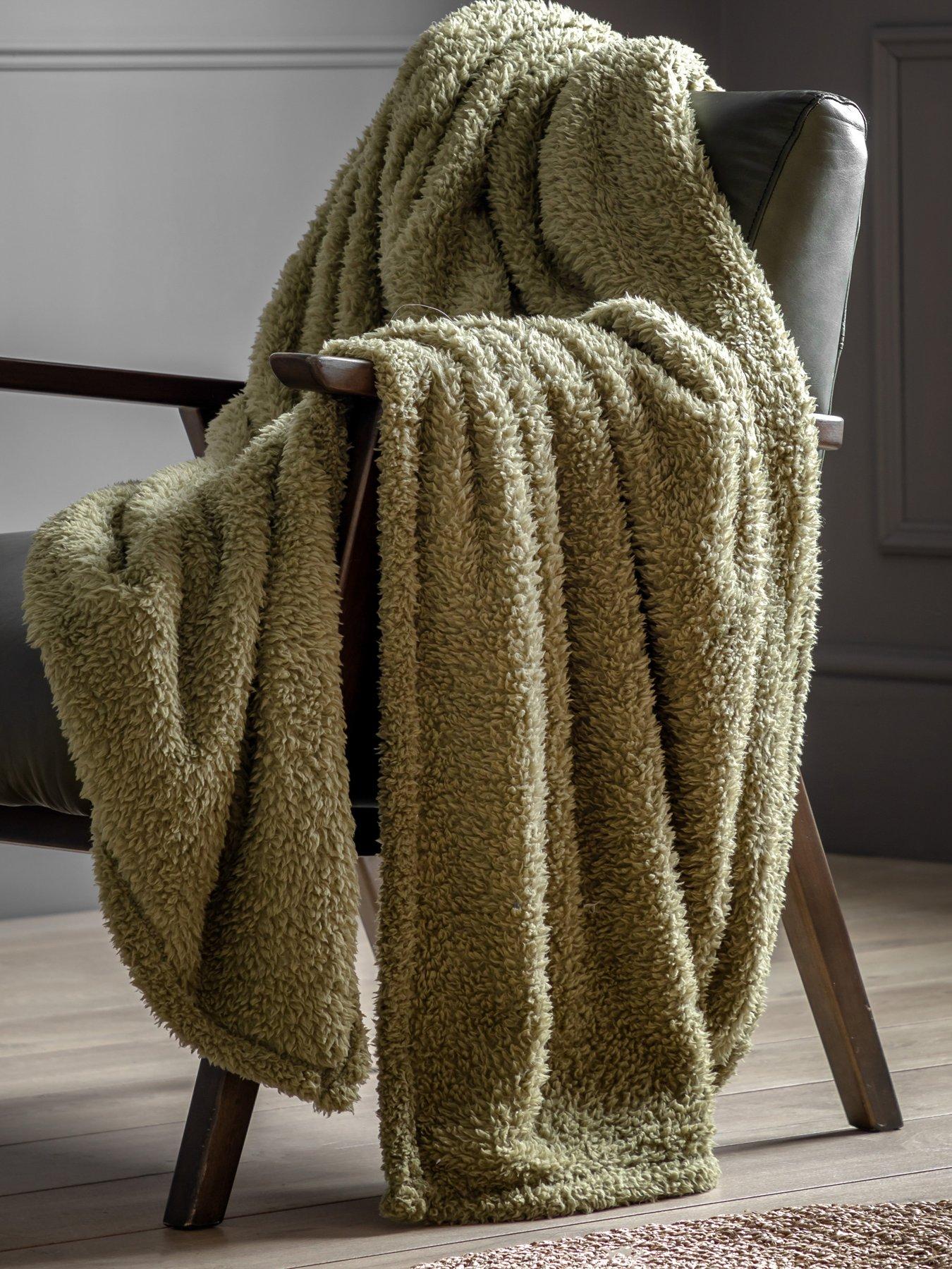 Product photograph of Gallery Teddy Fleece Throw In Olive from very.co.uk