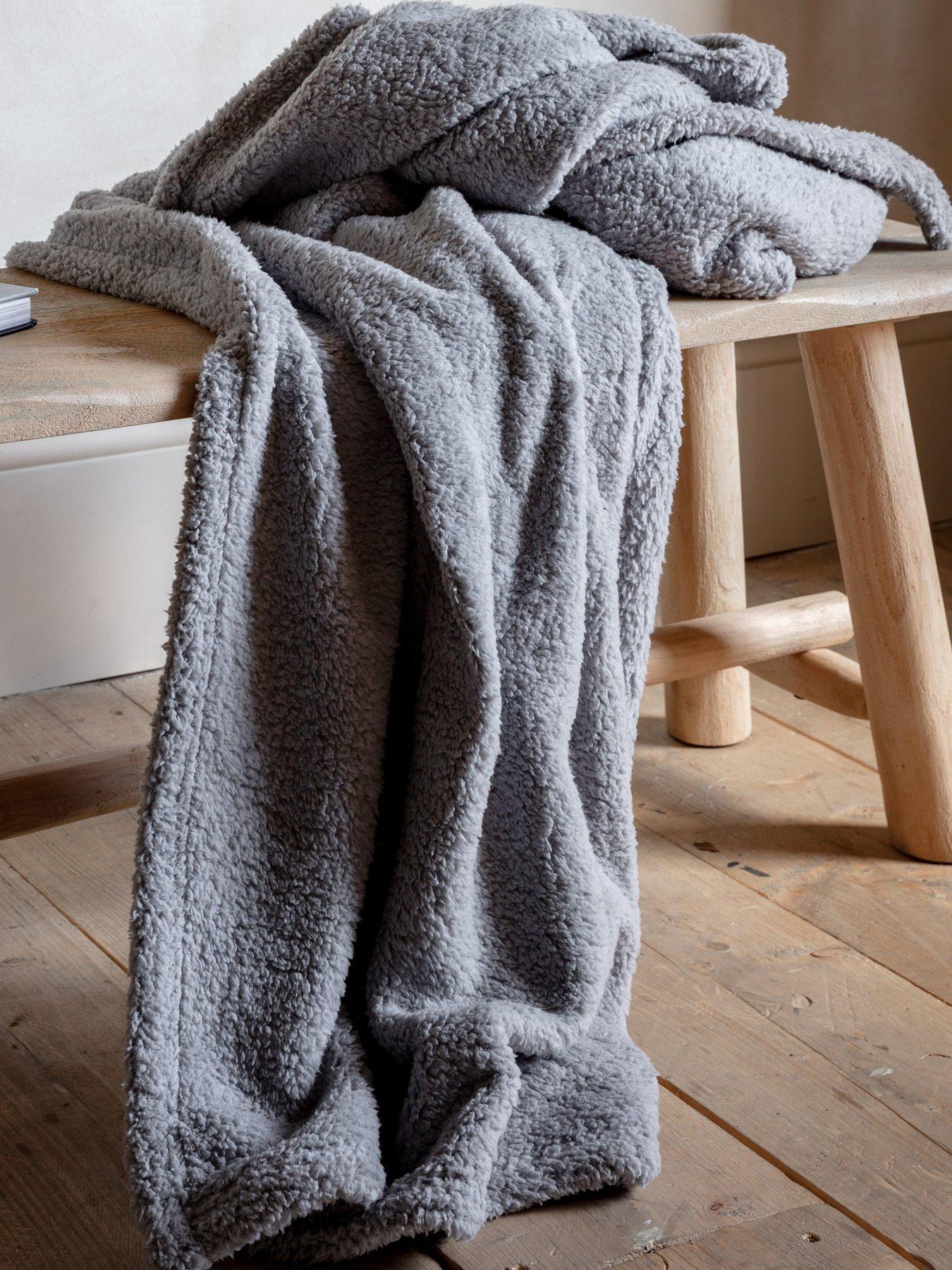 Product photograph of Gallery Teddy Fleece Throw In Silver from very.co.uk