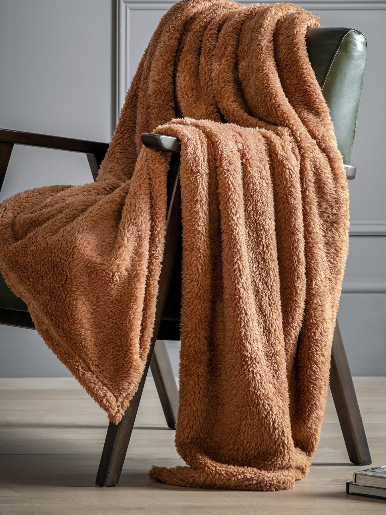 Product photograph of Gallery Teddy Fleece Throw In Tan from very.co.uk