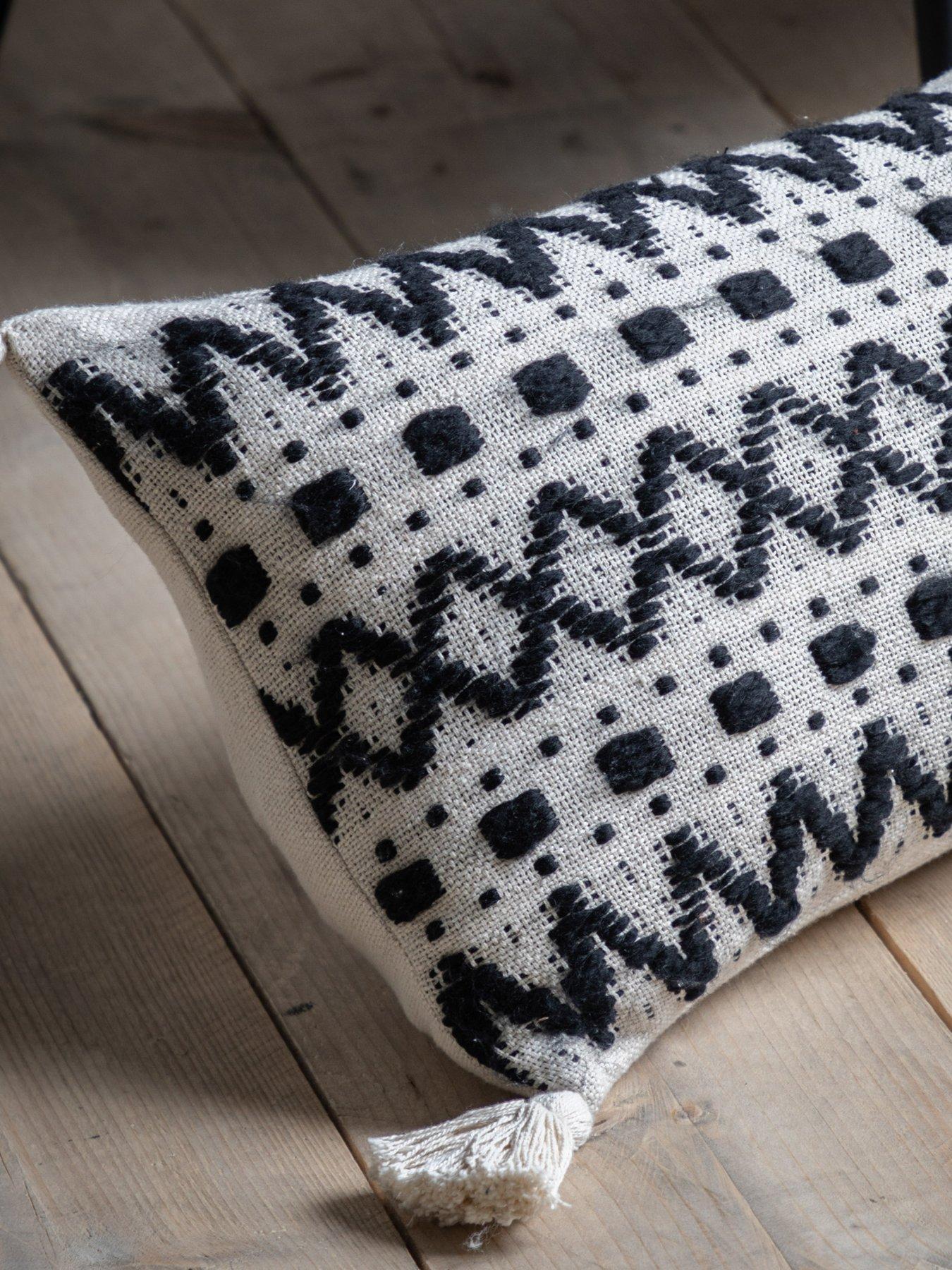 Product photograph of Gallery Black Cream Tufted Cushion 350x900mm from very.co.uk