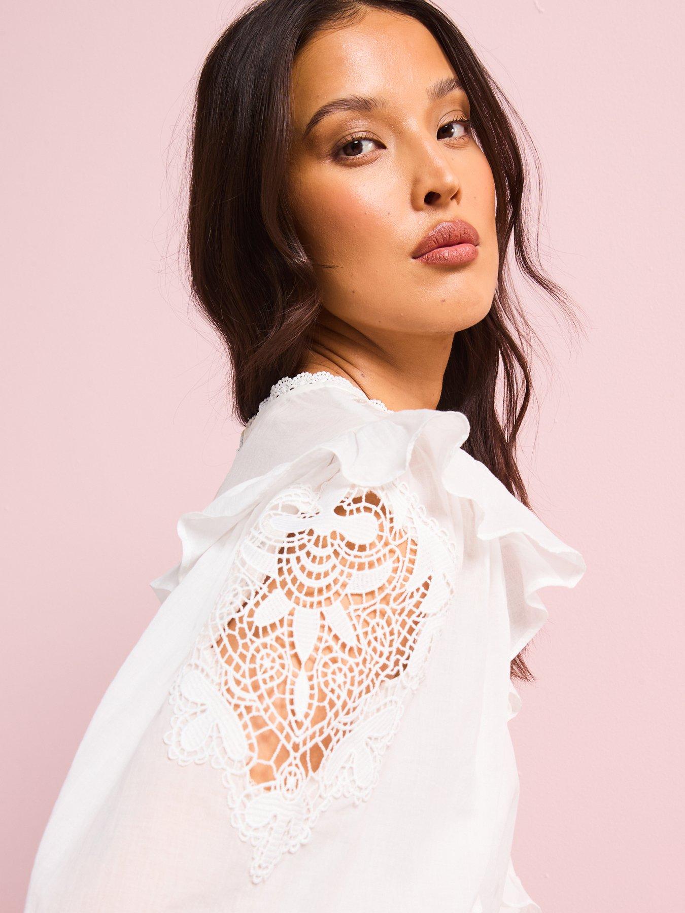 Image 5 of 6 of V by Very Frill Embroidered Mini Dress - White