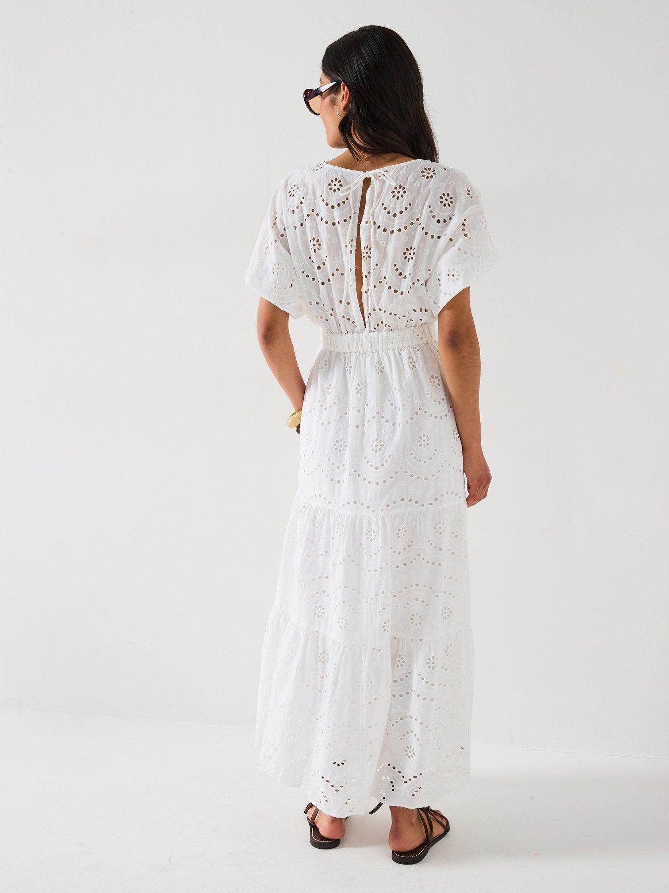 Image 2 of 6 of V by Very Broderie Twist Front Midaxi Dress - White