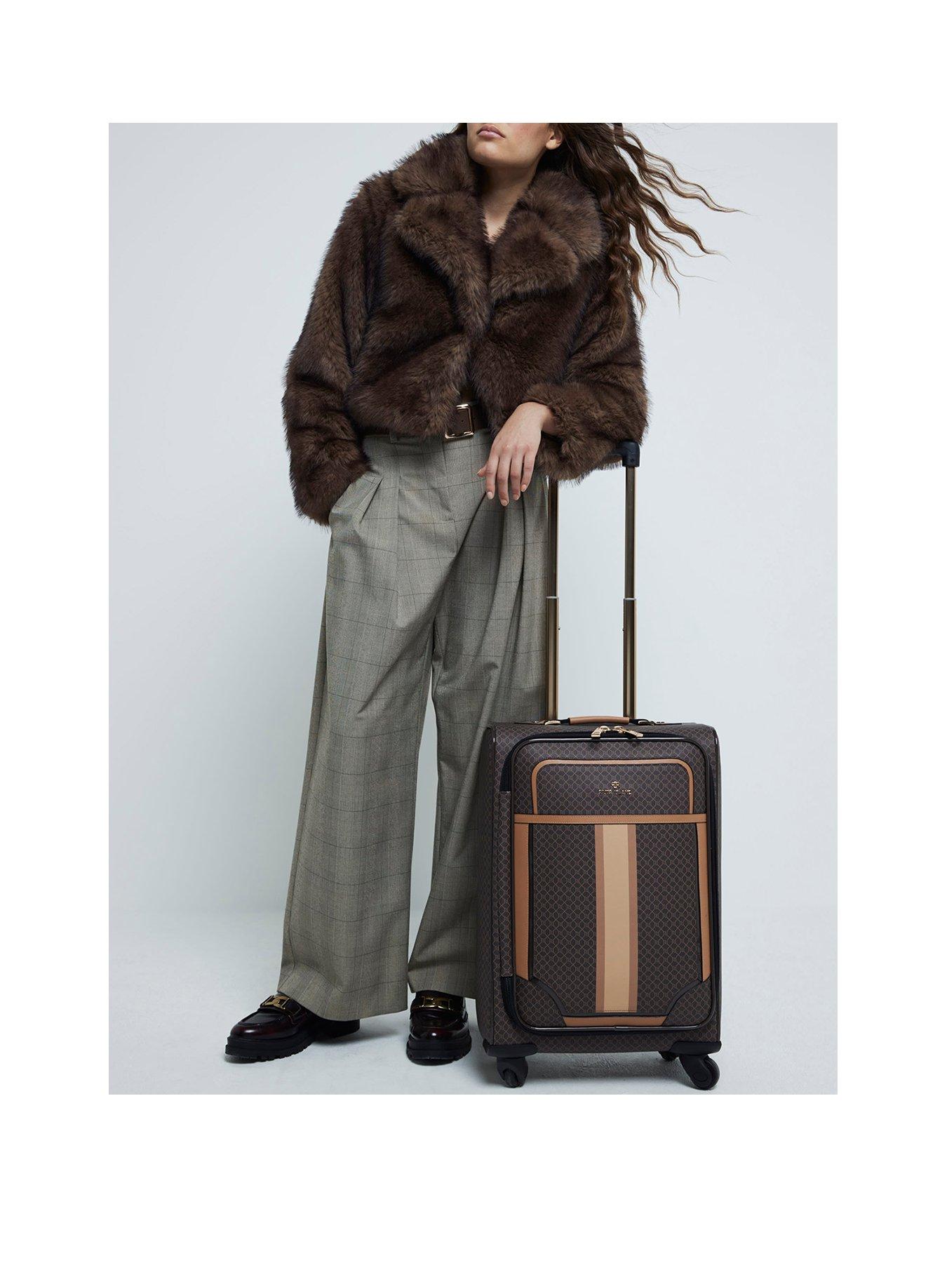 Image 2 of 6 of River Island 4040 Stripe Front Mono Suitcase