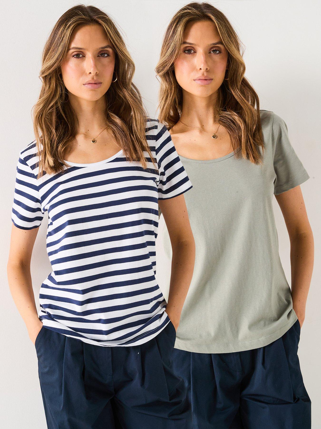 V by Very 2 Pack Essential Scoop Neck T-Shirt - Green