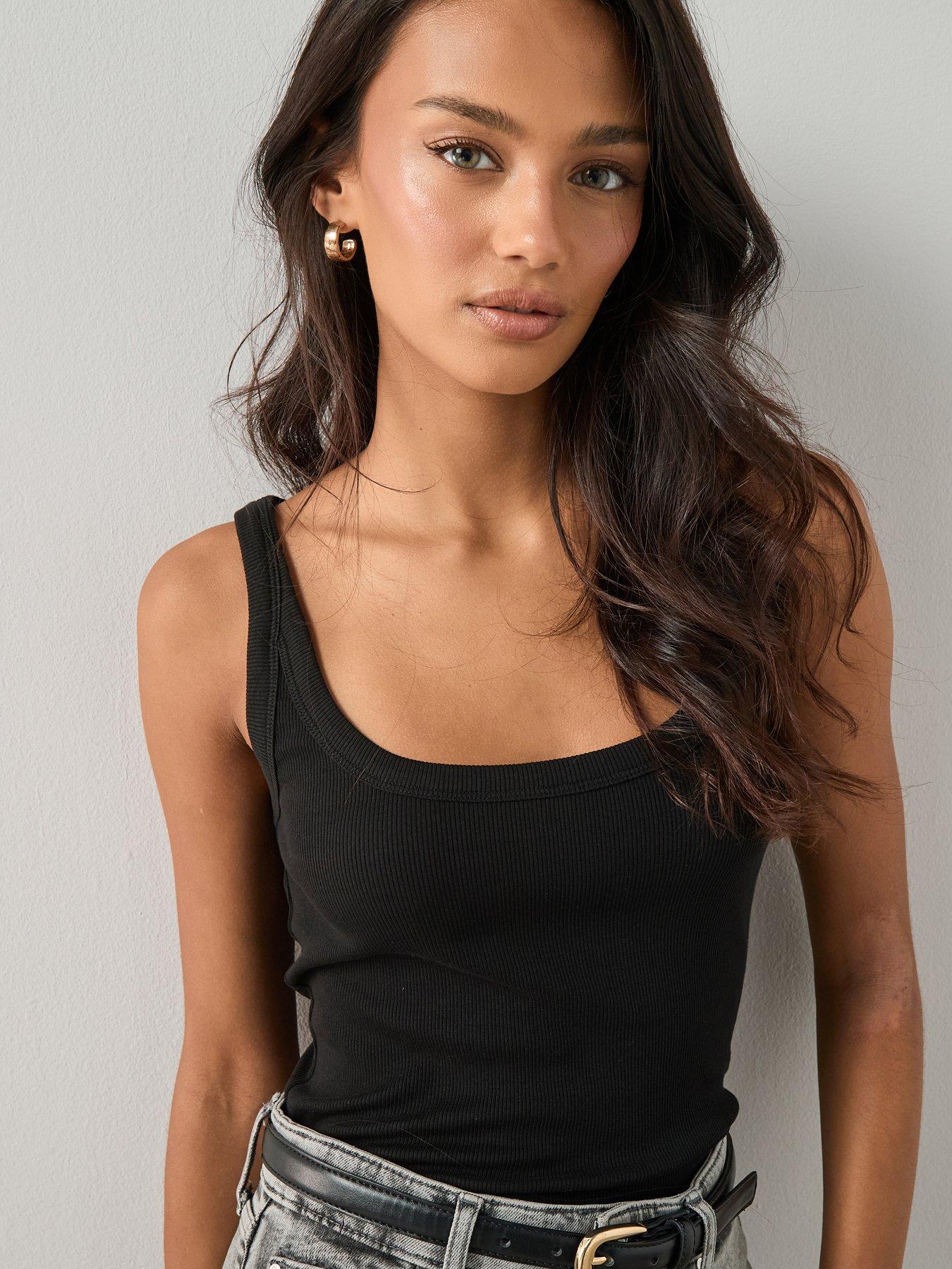 The Very Collection Scoop Neck Rib Vest - Black
