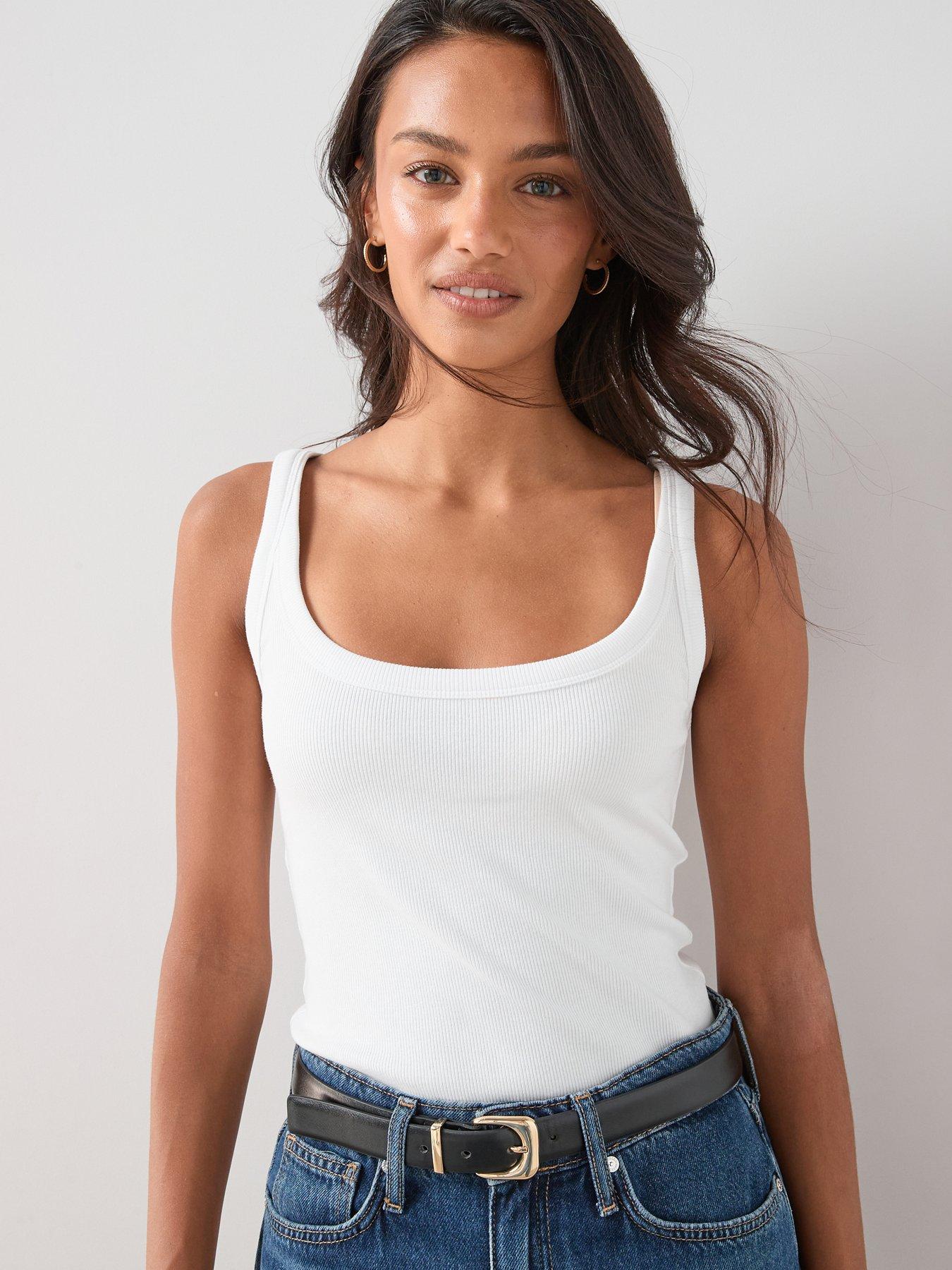 The Very Collection Scoop Neck Rib Vest - White