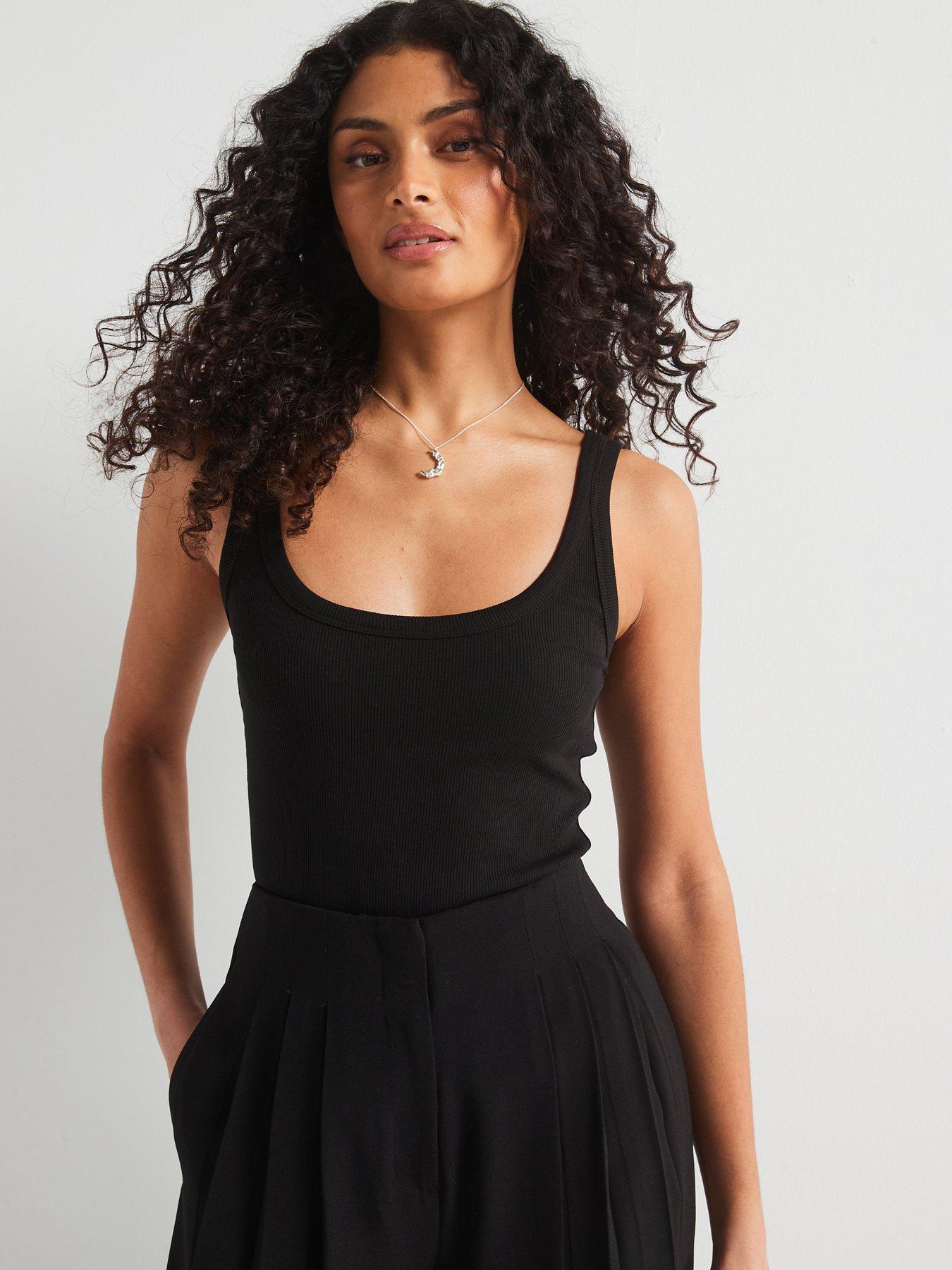 The Very Collection Tall Scoop Neck Rib Vest - Black
