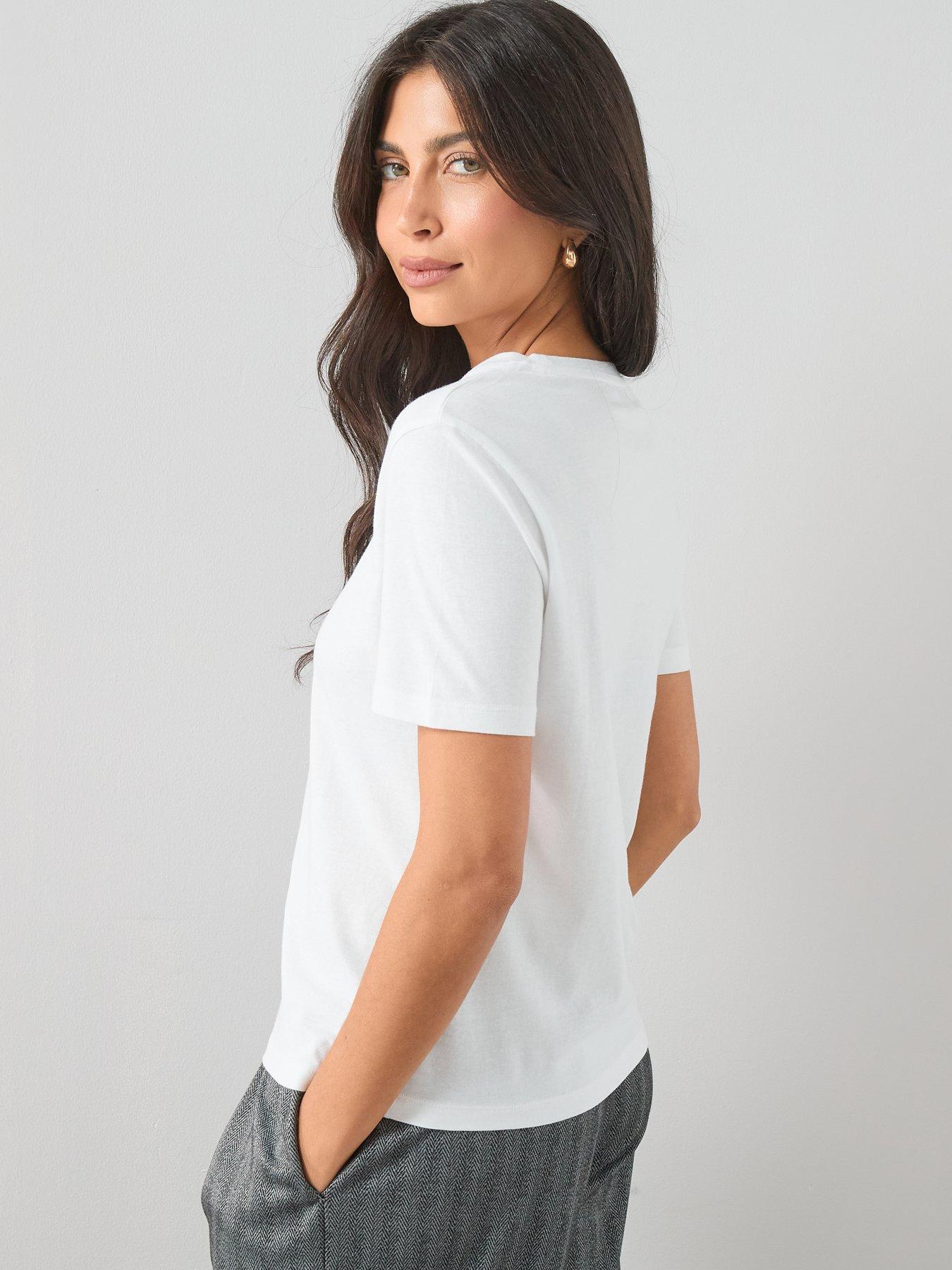 Image 2 of 7 of The Very Collection Womens Crew Neck Cotton T-Shirt - White