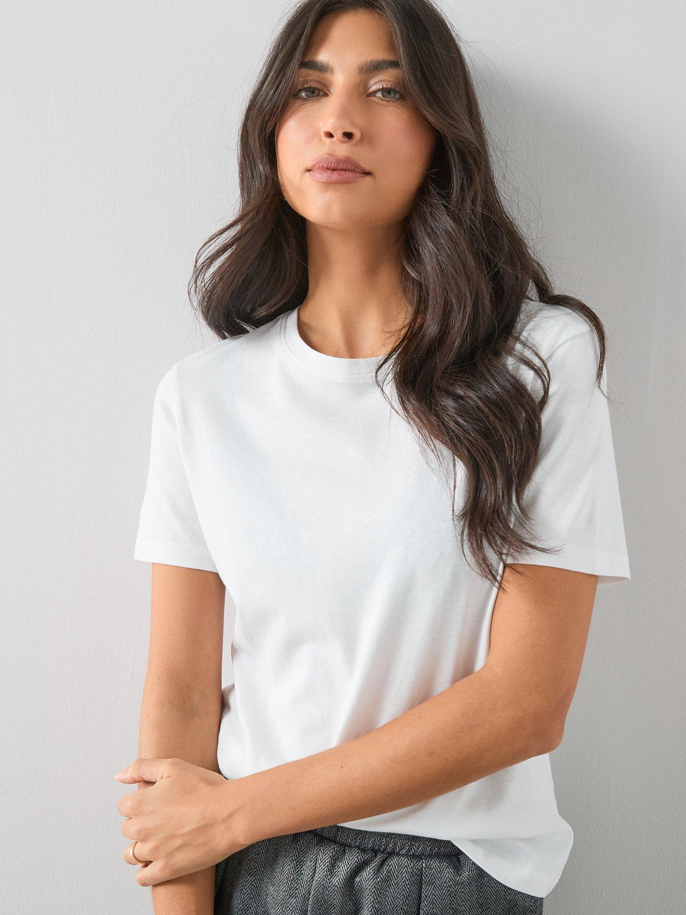 Image 4 of 7 of The Very Collection Womens Crew Neck Cotton T-Shirt - White