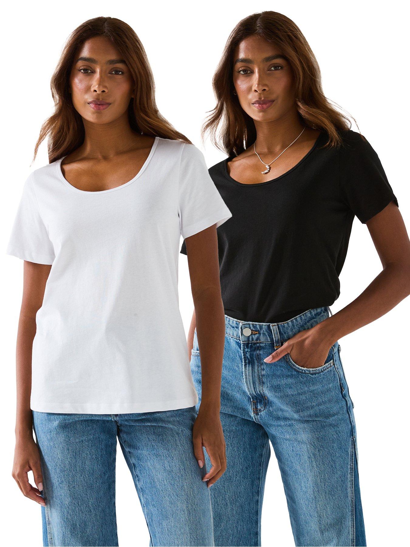 undefined 2 Pack Essential Scoop Neck T-Shirt - Black