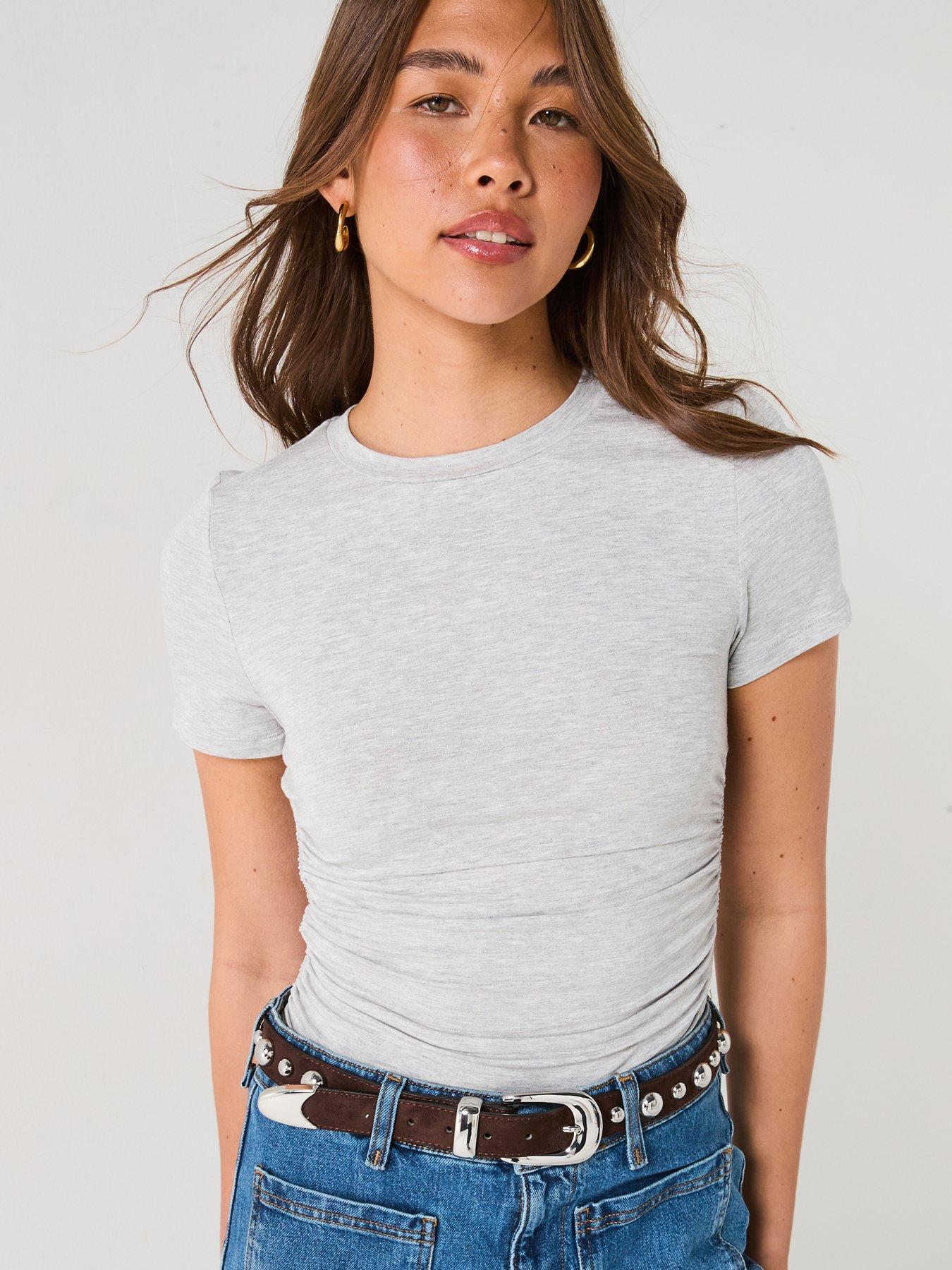 undefined Ruched Side T-Shirt - Grey