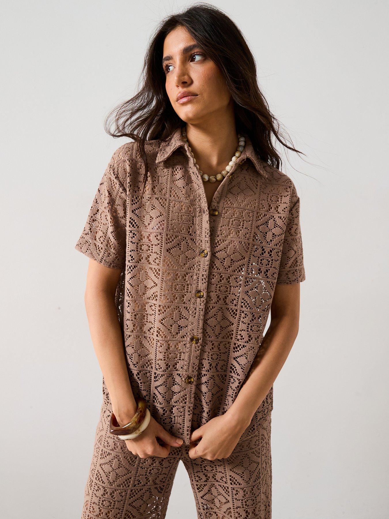 undefined Lace Co-Ord Shirt - Neutral