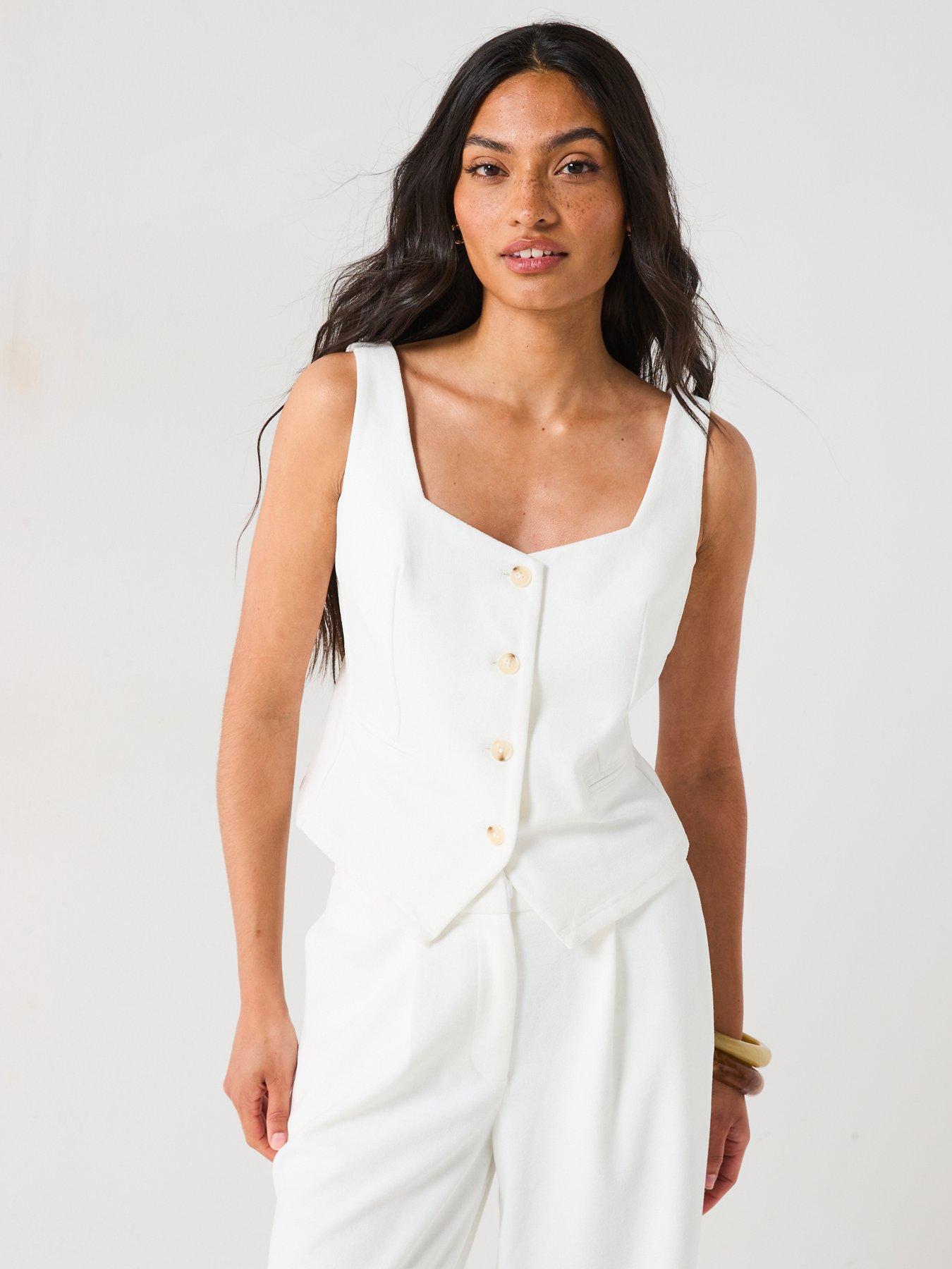 V by Very Longline Waistcoat Top Co-Ord White Very