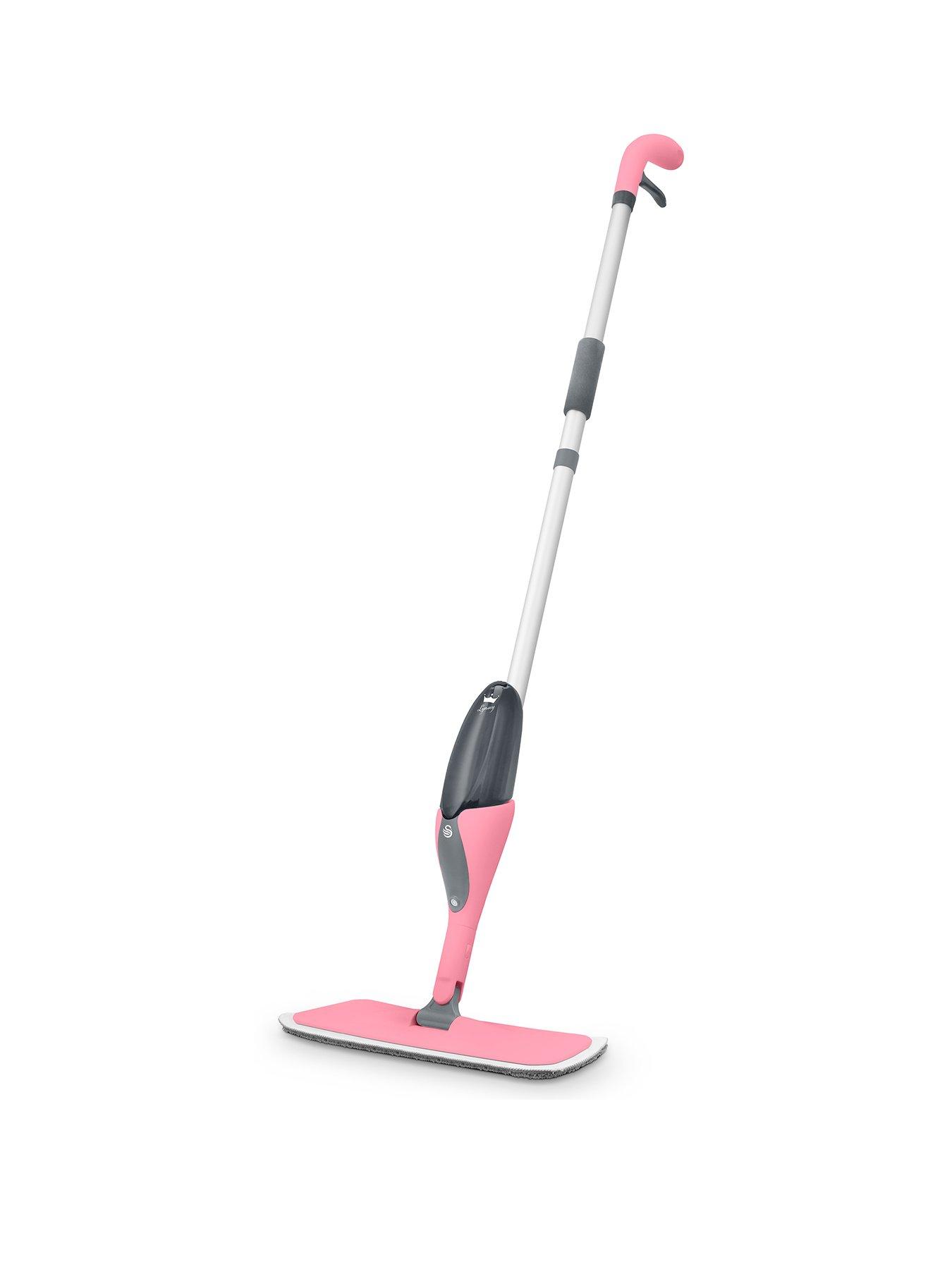 Swan Lynsey TVs Queen of Clean Spray Mop with Wet Mopping Pad. Dry Dusting Pad, Soft Abrasive Pad, Cleaning Tool and 500ml Anti-Leak Bottle. Pink/Grey