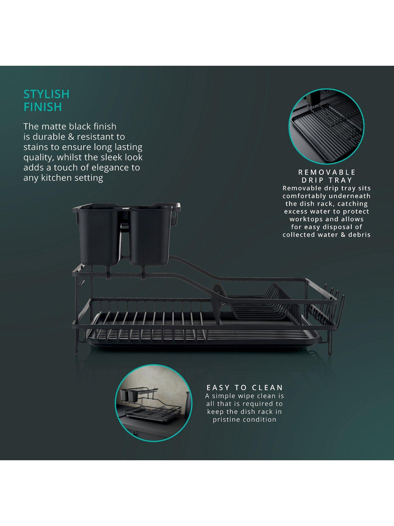Swan Stealth 15 Plate Dish Rack, 2 Tier, Matte Black with removeable ...