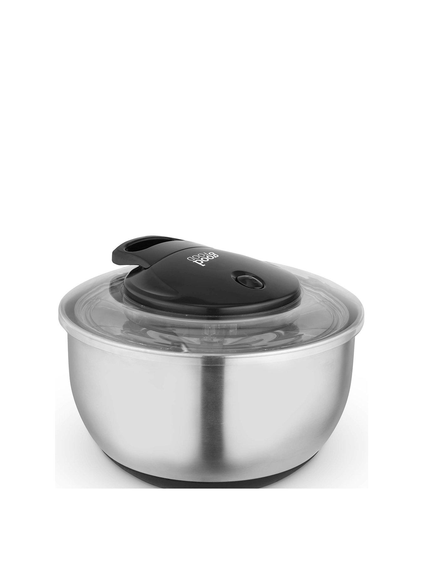 undefined Salad Spinner with Removable Basket, Easy Pull Cord, Stop Button and Non-Slip Base, 5 Litre, Stainless Steel