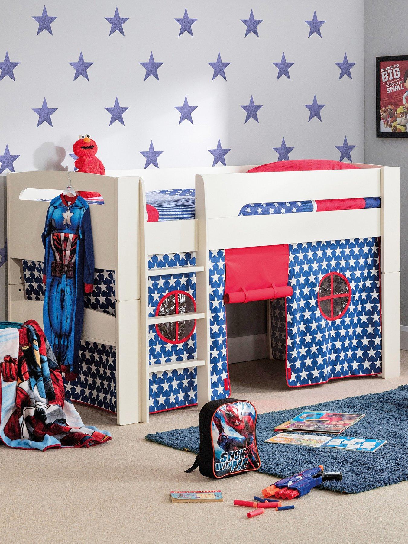 Product photograph of Julian Bowen Pluto Midsleeper Childrens Bed - White With Blue Stars from very.co.uk