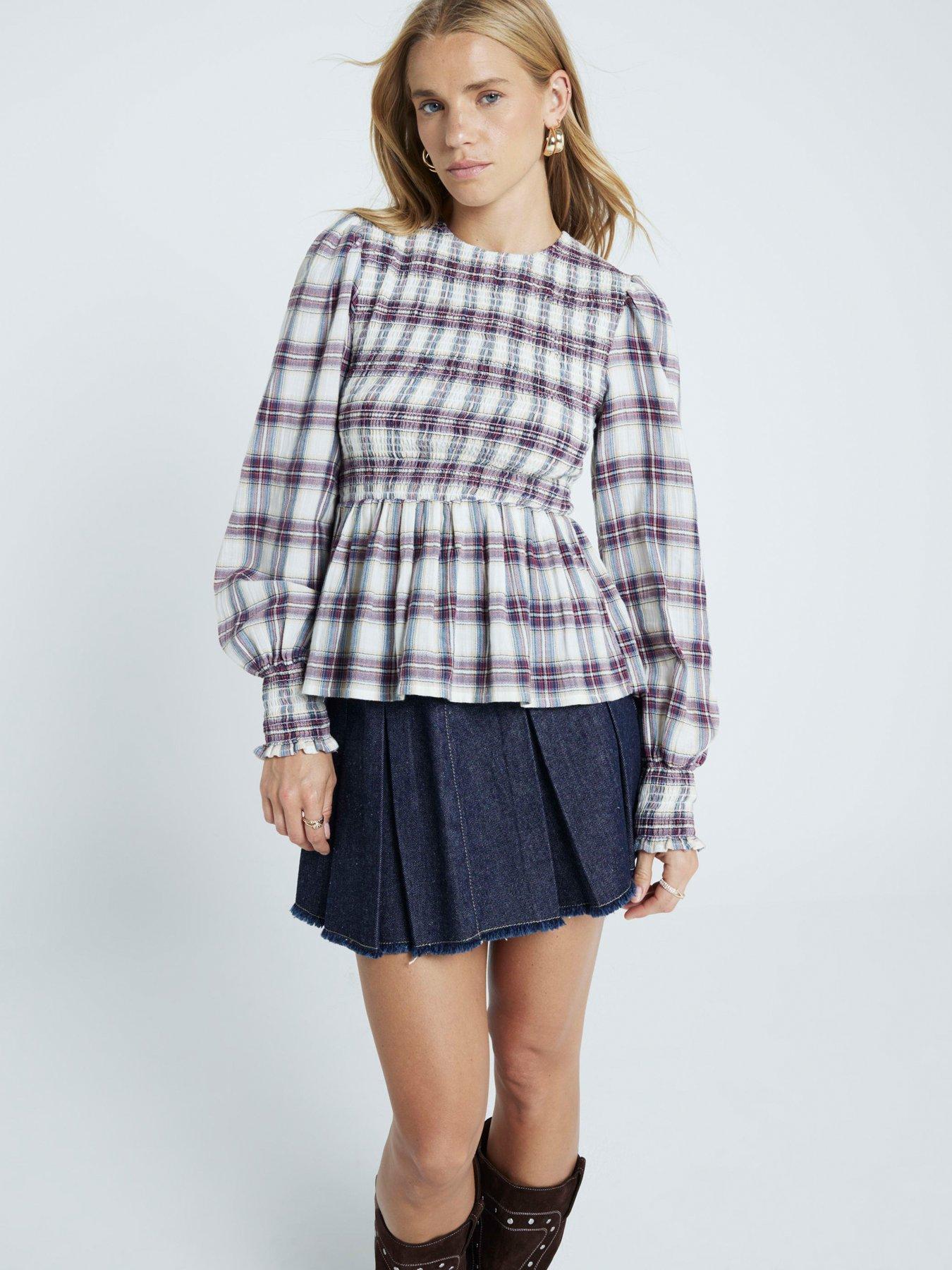undefined Checked Top - Red