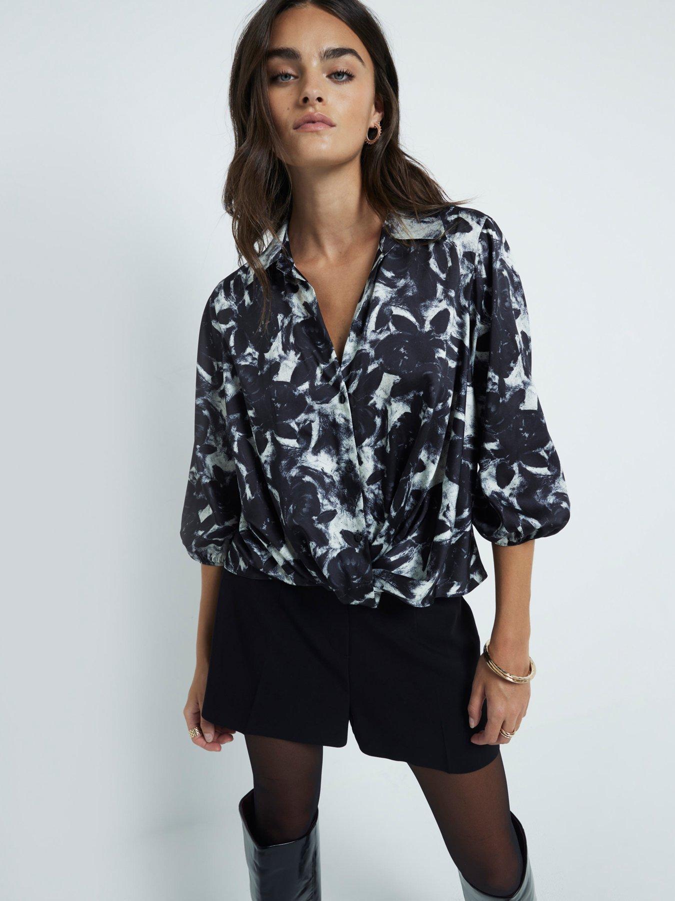 undefined Floral Print Wrap Shirt - Black
