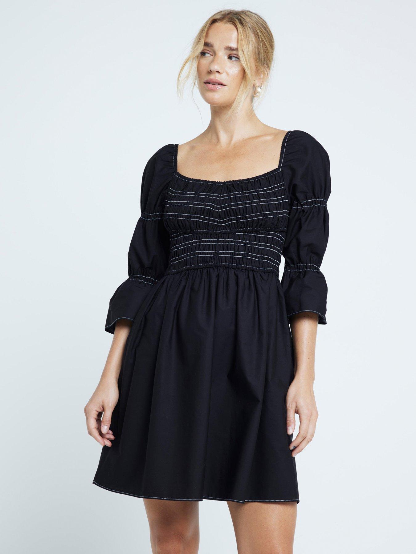 River Island Shirred Mini Dress - Black