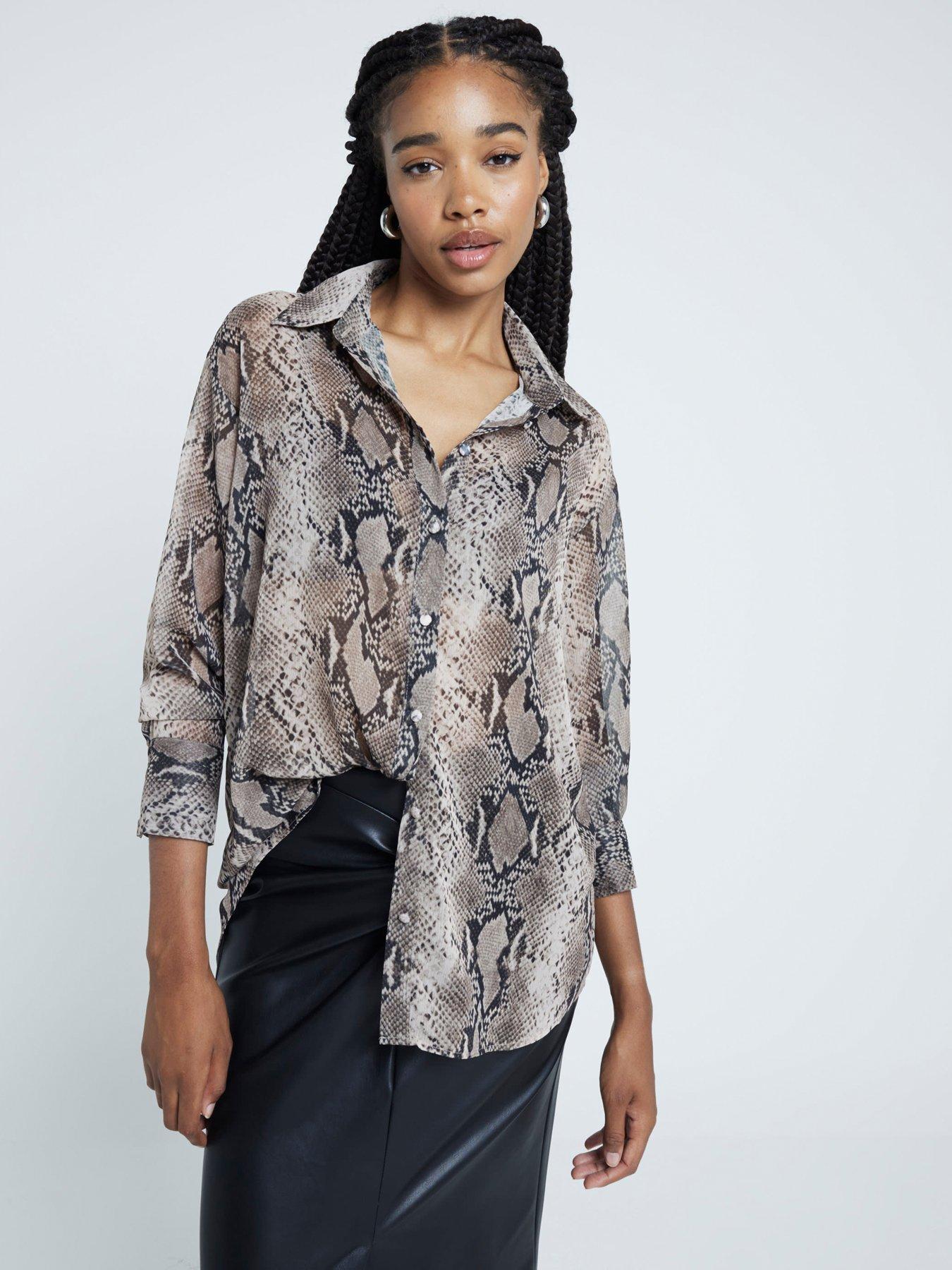 River Island Snake Print Shirt Beige Very
