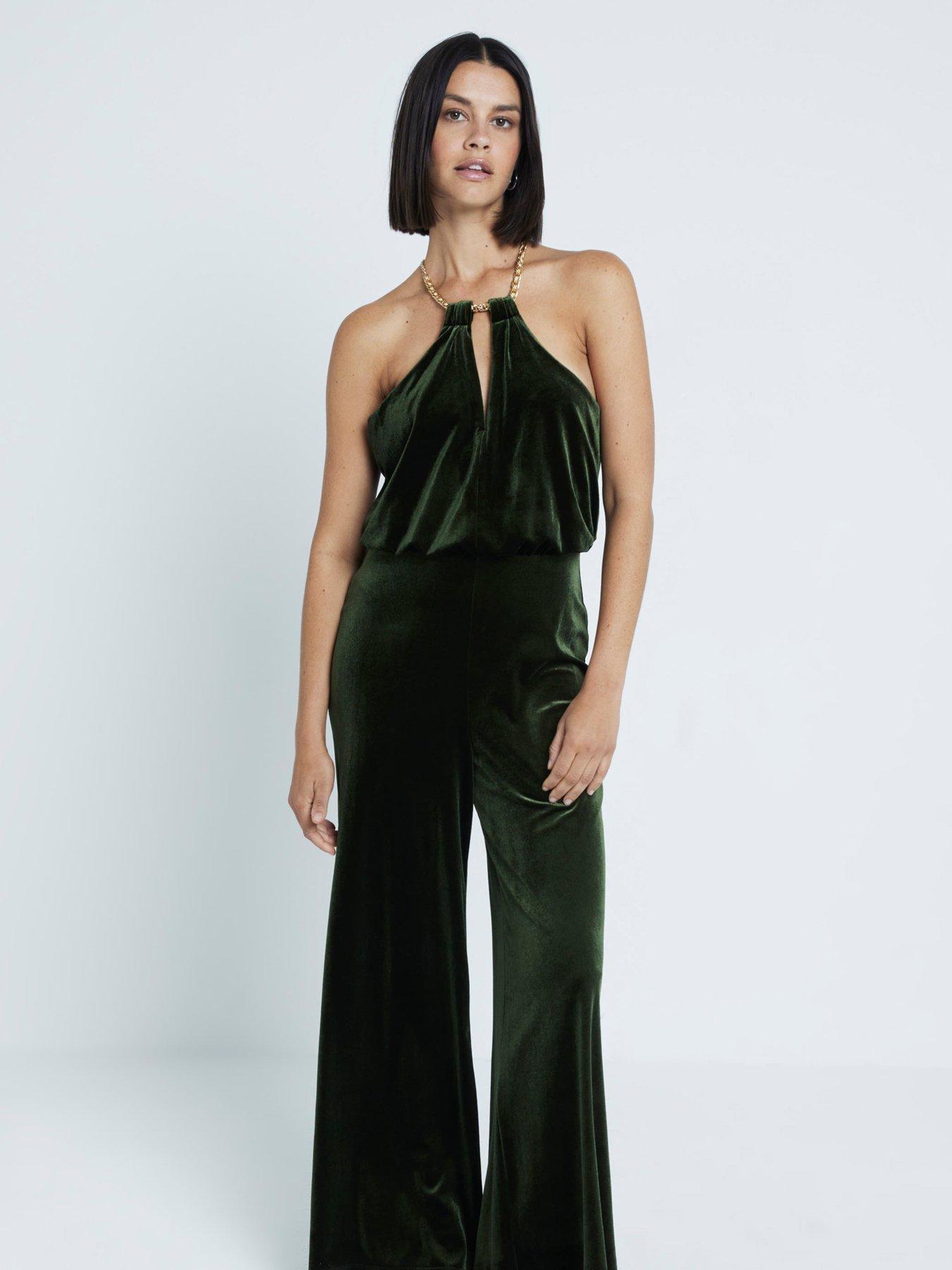 River Island Velvet Jumpsuit Green Very